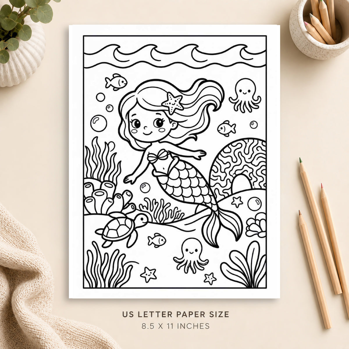 Underwater Mermaid Coloring Page 3