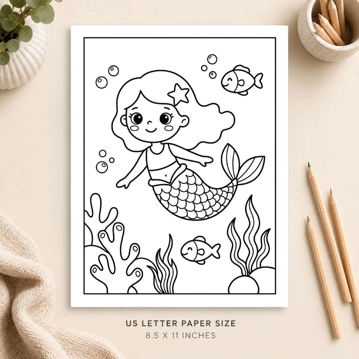 Underwater Mermaid Coloring Page 4