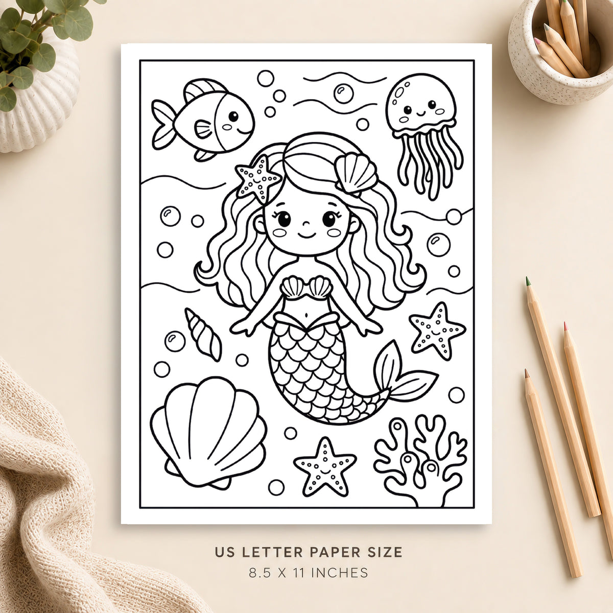 Underwater Mermaid Coloring Page 6