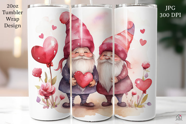FREE Gnome 20oz Tumbler Wrap Sublimation Design Valentine's Day PNG