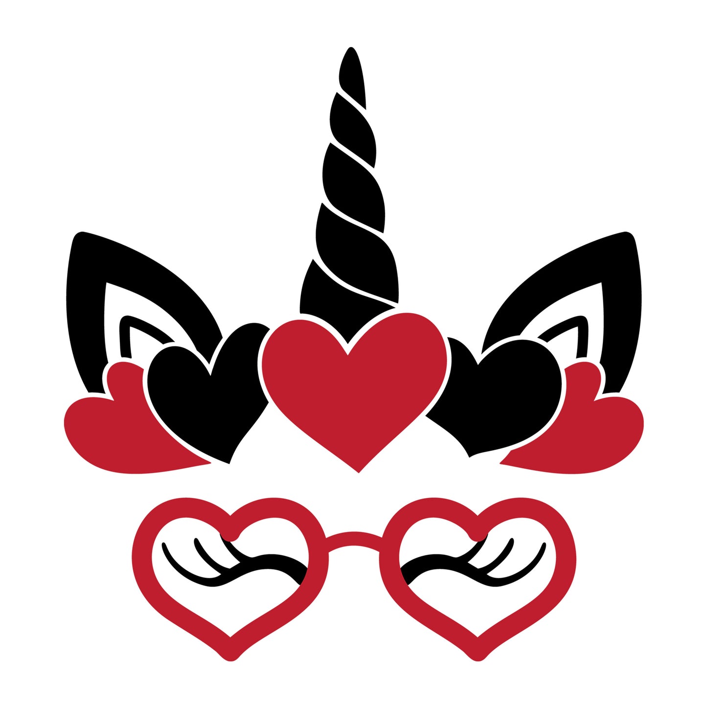 Valentine Unicorn Glasses SVG design for Cricut, Silhouette, laser cutting, vinyl, sublimation, Valentine kids crafts, and shirts.