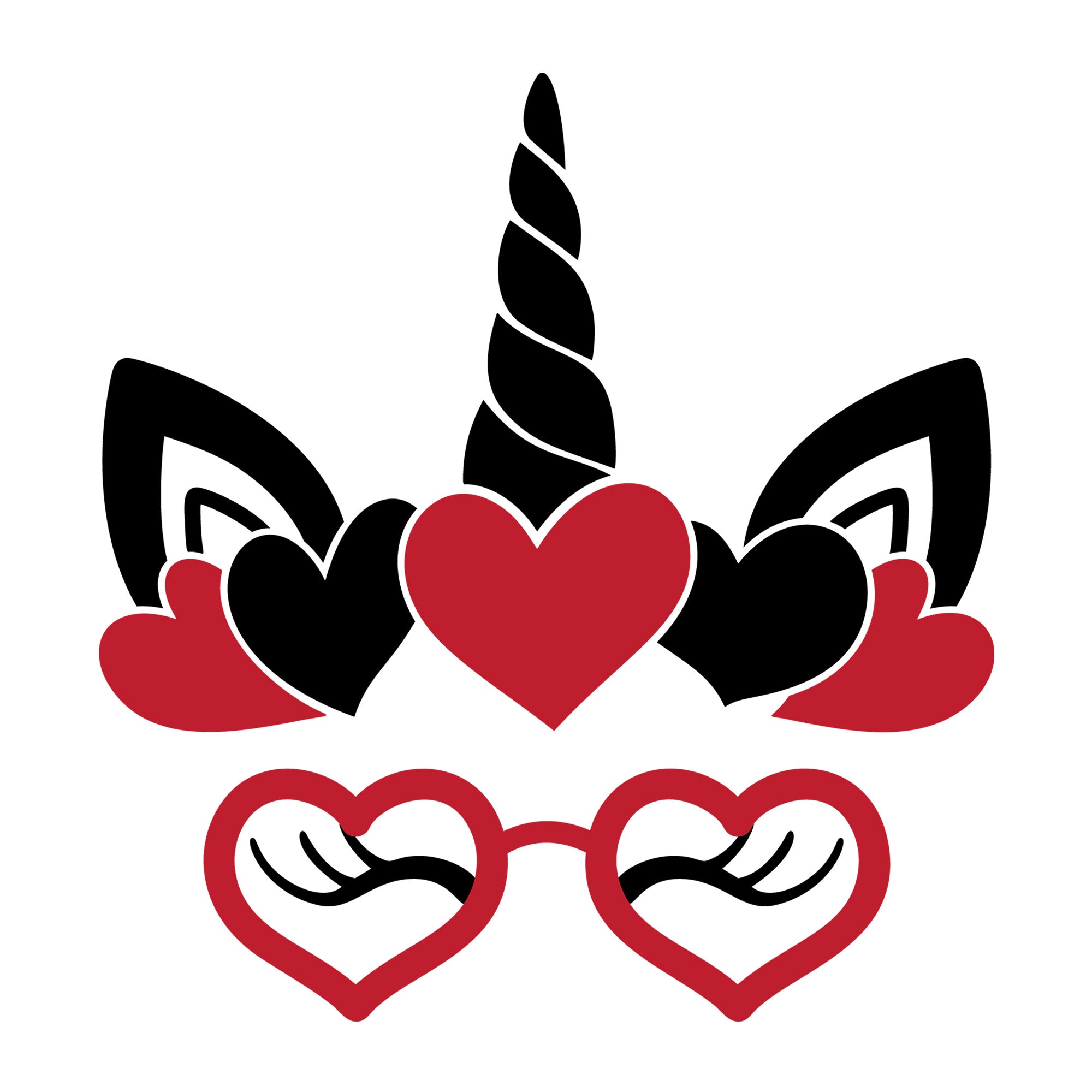 Valentine Unicorn Glasses SVG design for Cricut, Silhouette, laser cutting, vinyl, sublimation, Valentine kids crafts, and shirts.
