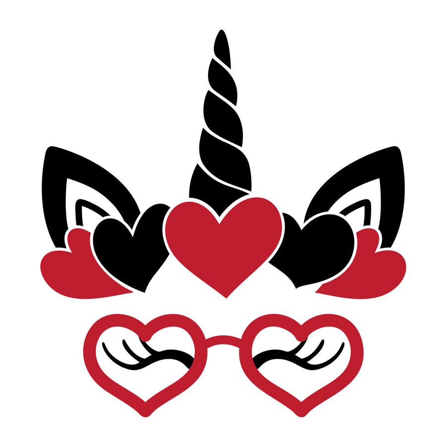 Valentine Unicorn Glasses SVG design for Cricut, Silhouette, laser cutting, vinyl, sublimation, Valentine kids crafts, and shirts.