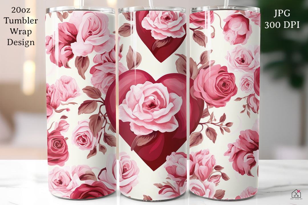FREE Valentine's Day 20oz Tumbler Wrap Sublimation Design Rose Pattern PNG