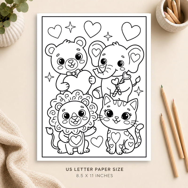 Valentine Animals Coloring Page 2