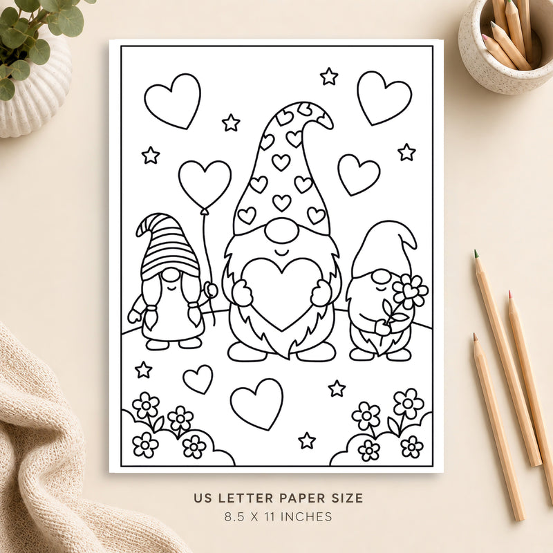 Valentine Gnomes Coloring Page 5