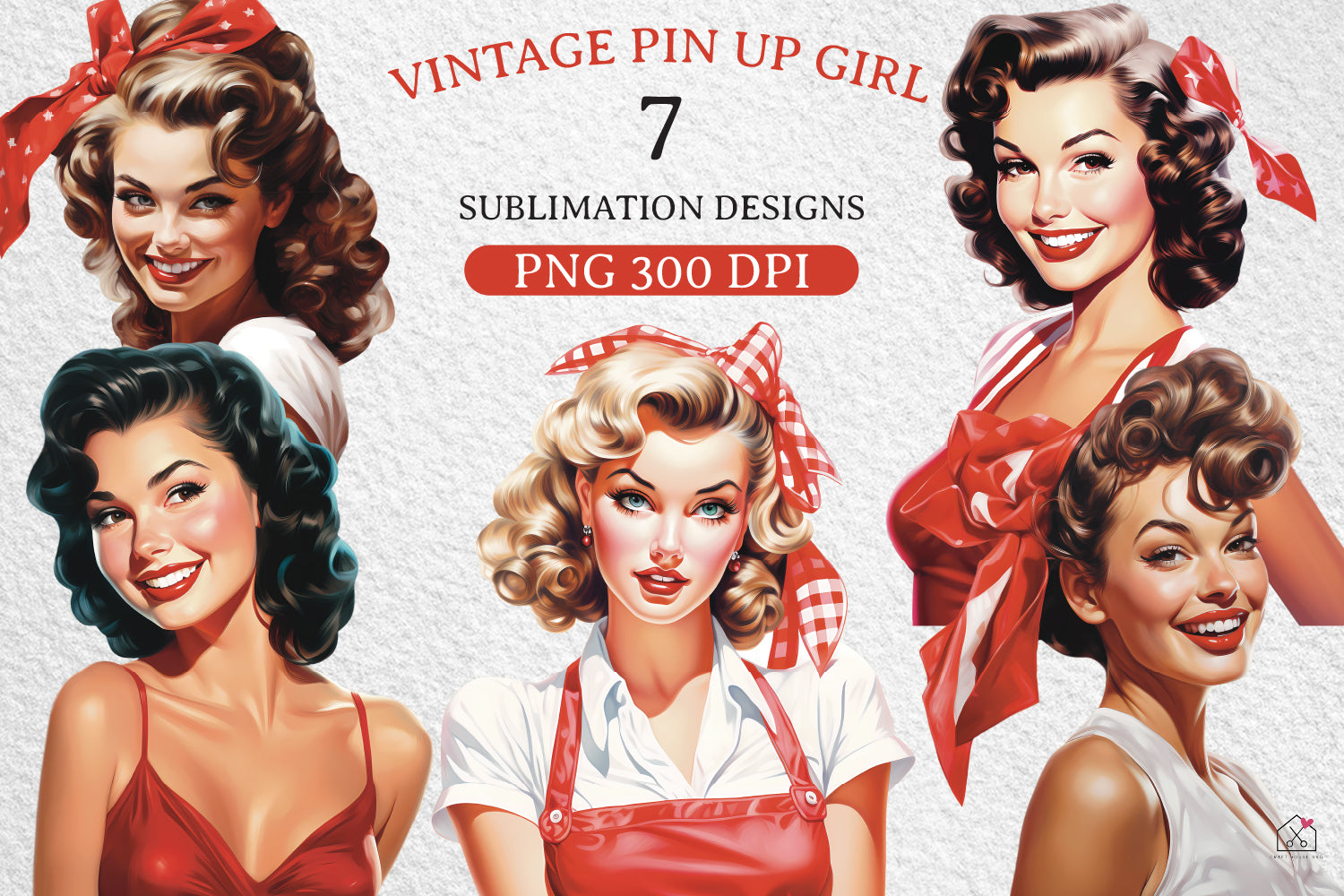 Vintage Pin Up Girl Sublimation Bundle Illustration Clipart Designs PNG