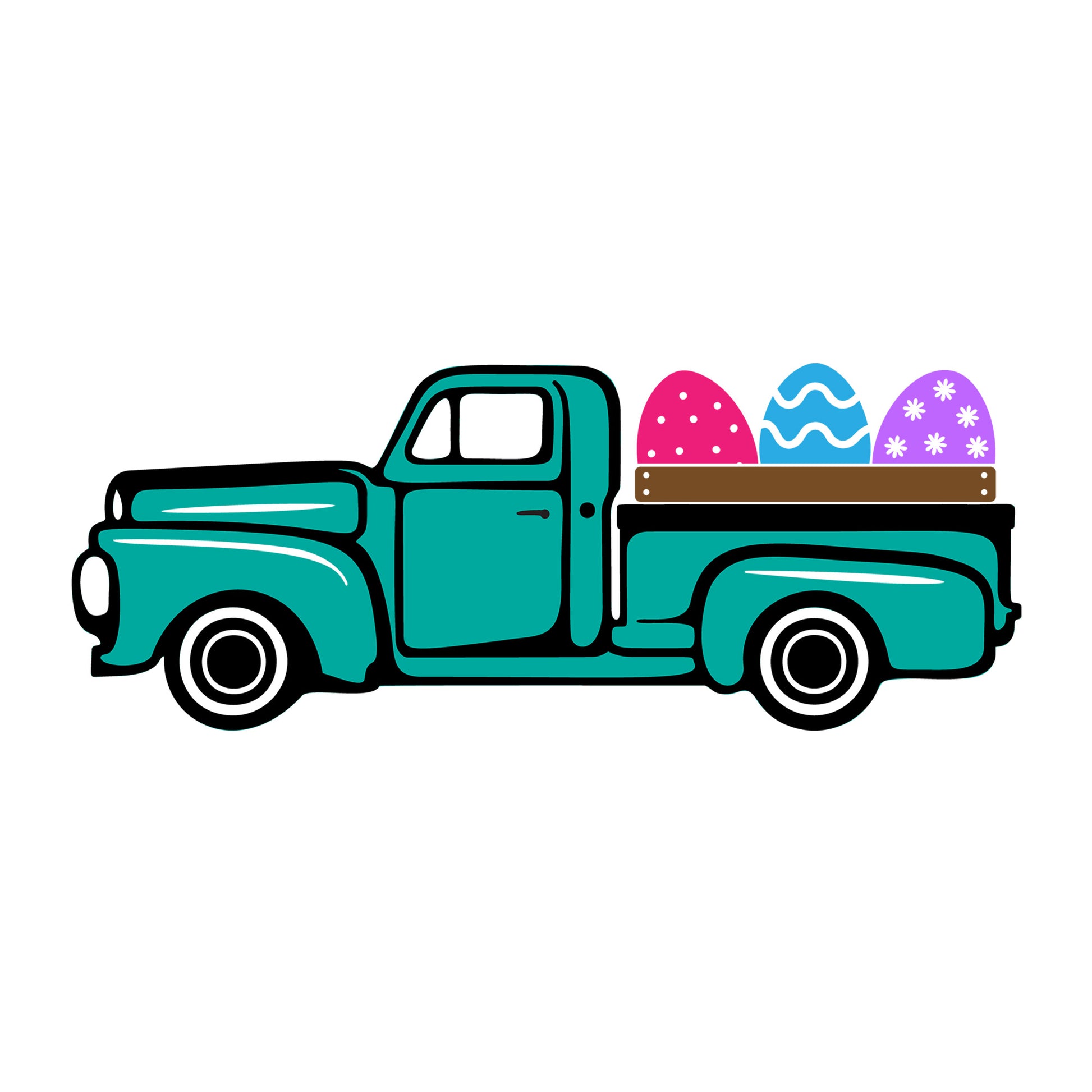Vintage Easter egg truck SVG design for Cricut, Silhouette, laser cutting and Easter crafts.
