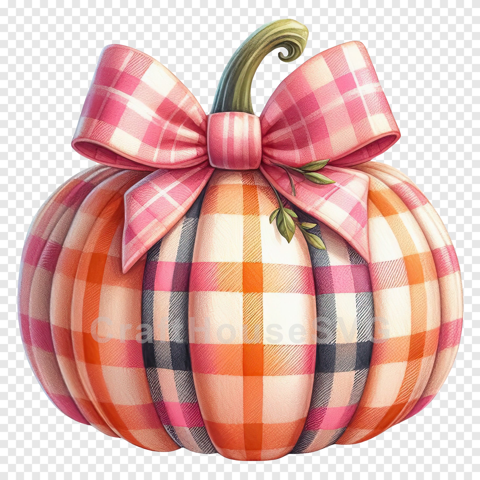 Watercolor Preppy Plaid Pumpkin PNG Clip Art Sublimation