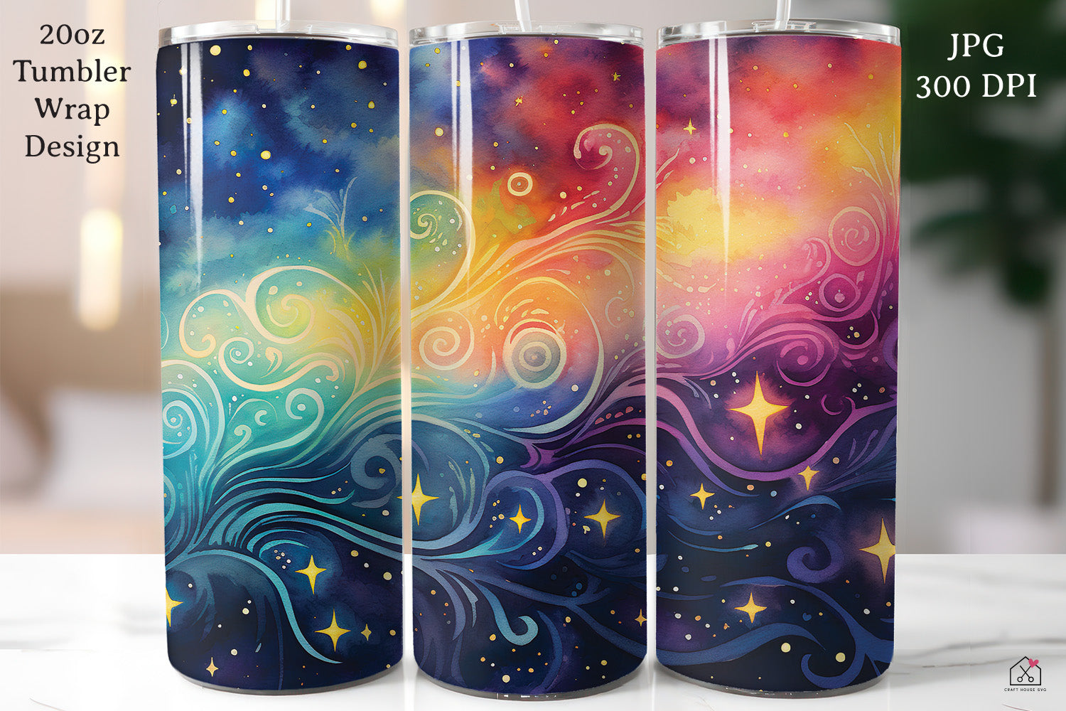 FREE Watercolor 20oz Tumbler Wrap Sublimation Design PNG - Craft House SVG