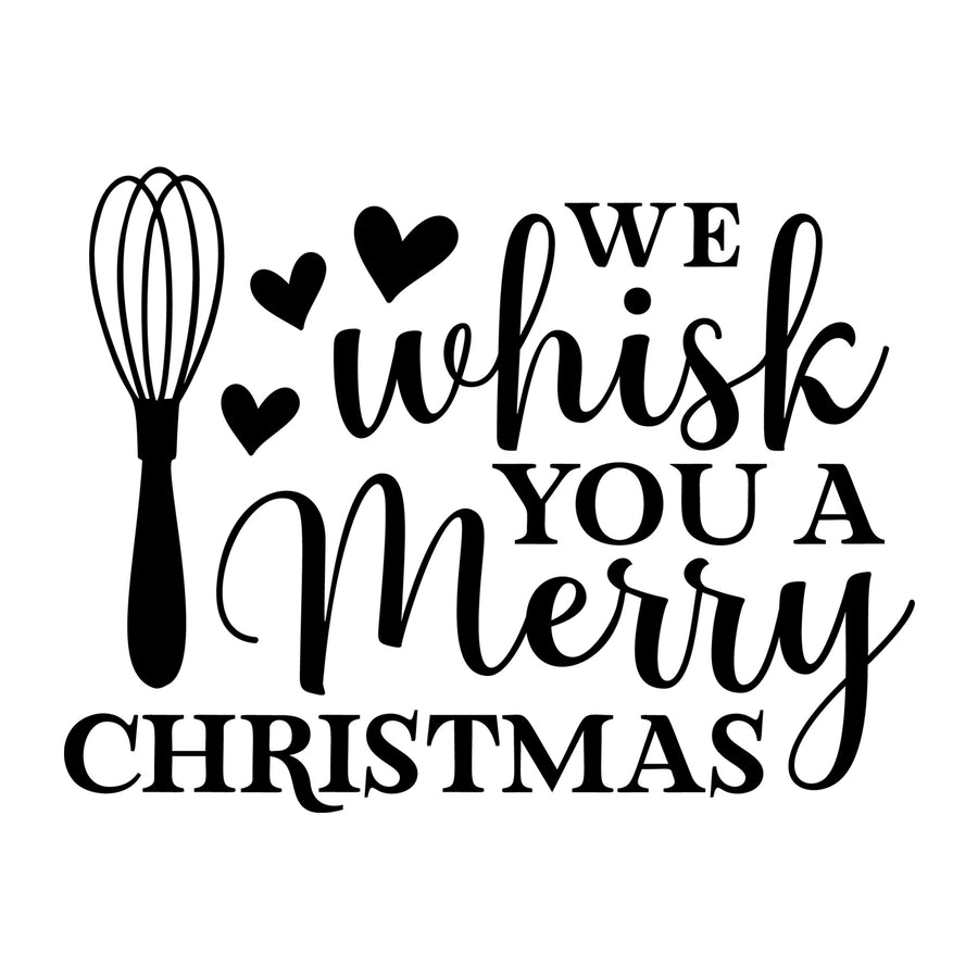 We Whisk You A Merry Christmas SVG design for Cricut, Silhouette, laser cutting, vinyl, sublimation, Christmas baking, and kitchen craft projects.