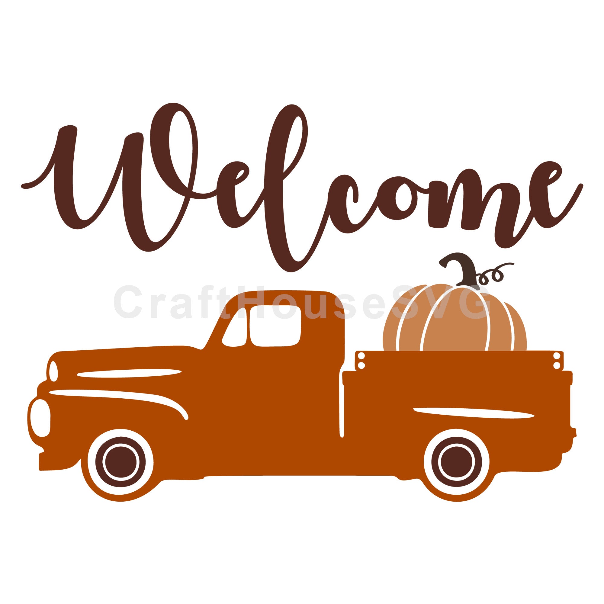 Welcome Fall Truck Round Sign SVG