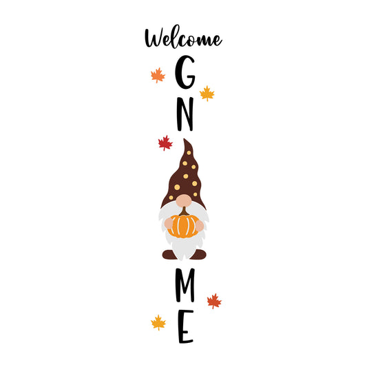 Welcome Gnome Pumpkin SVG design for Cricut, Silhouette, laser cutting, vinyl, sublimation, fall welcome signs, and autumn craft projects.