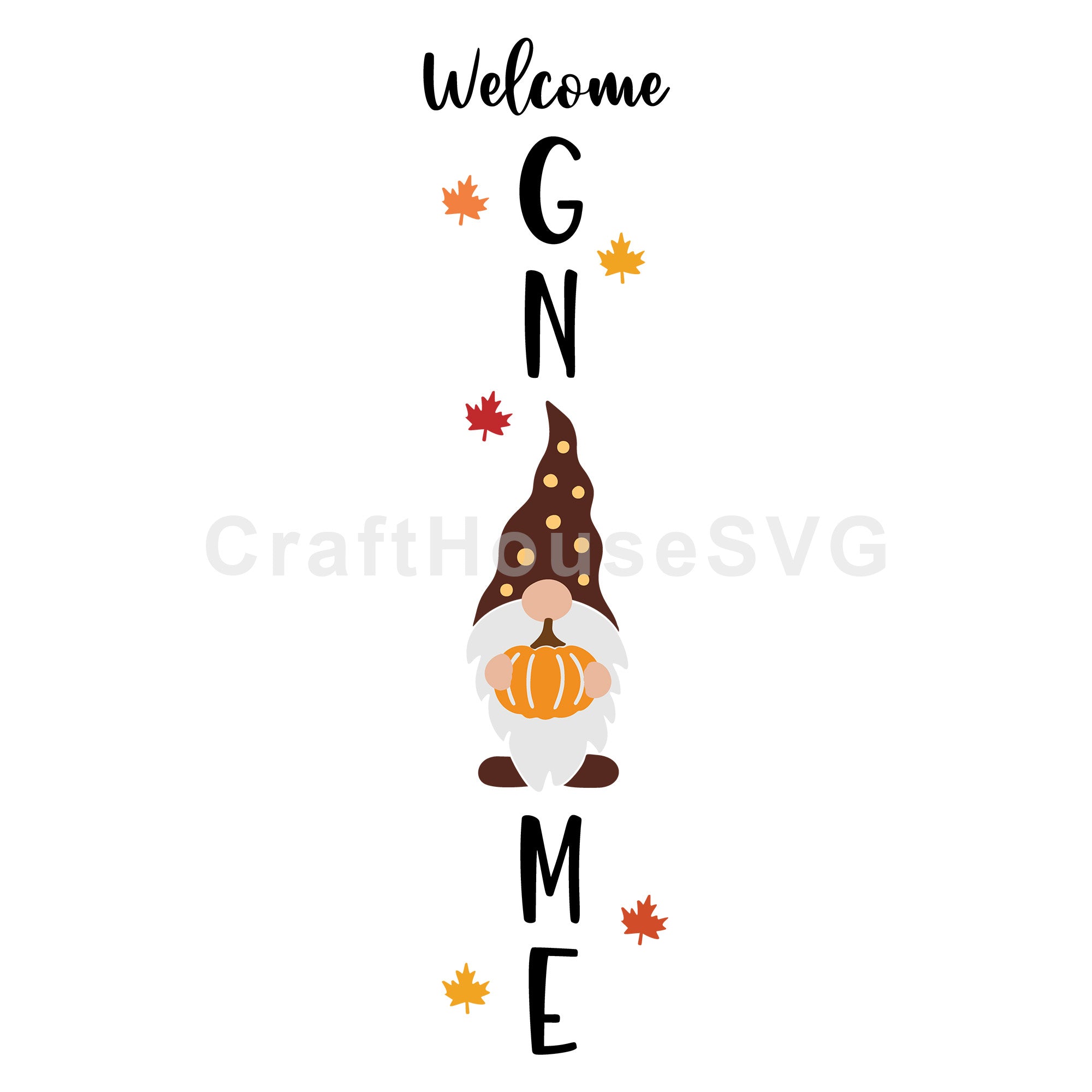 Welcome Gnome Pumpkin SVG Fall Vertical Sign