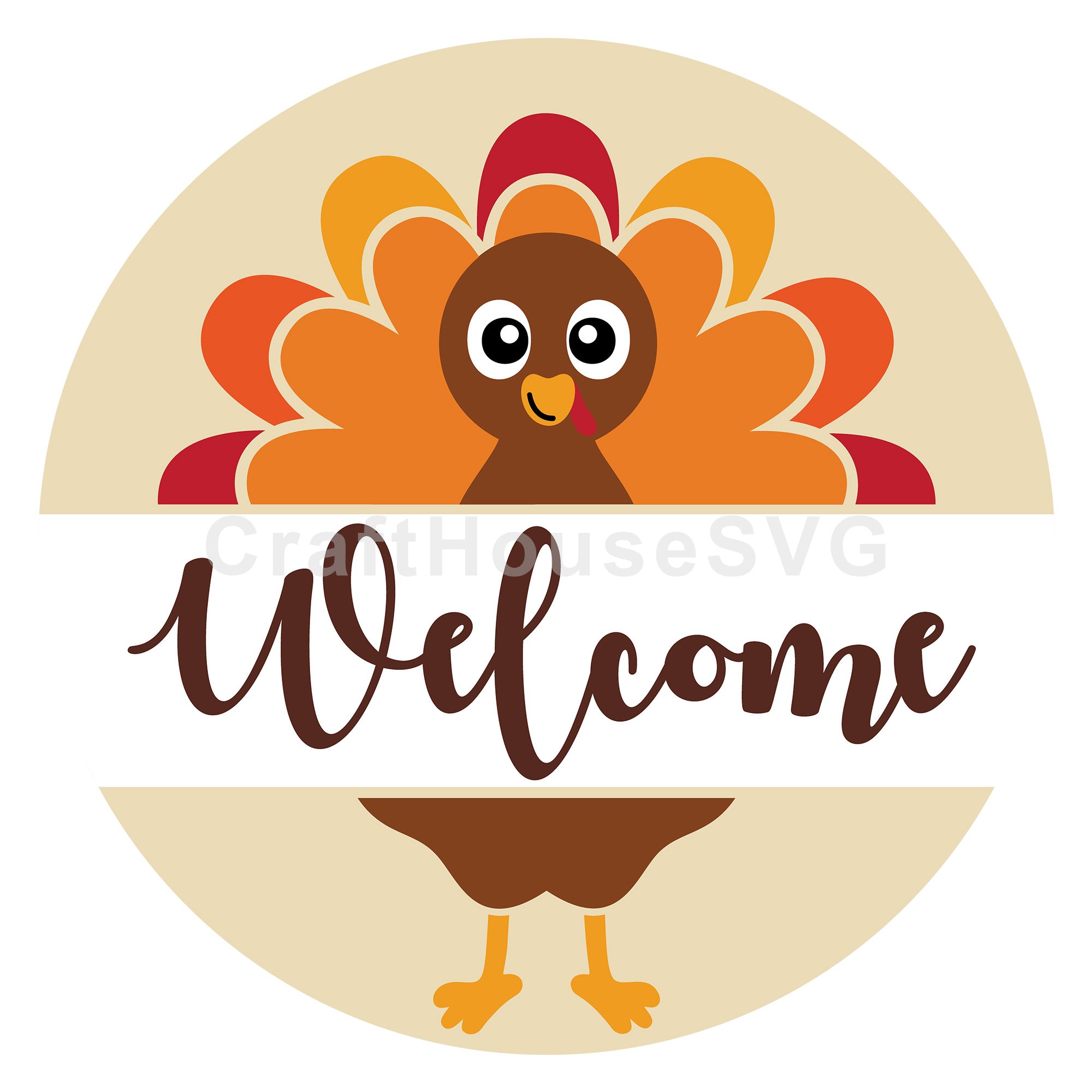 Welcome Turkey Thanksgiving Fall Round Sign SVG