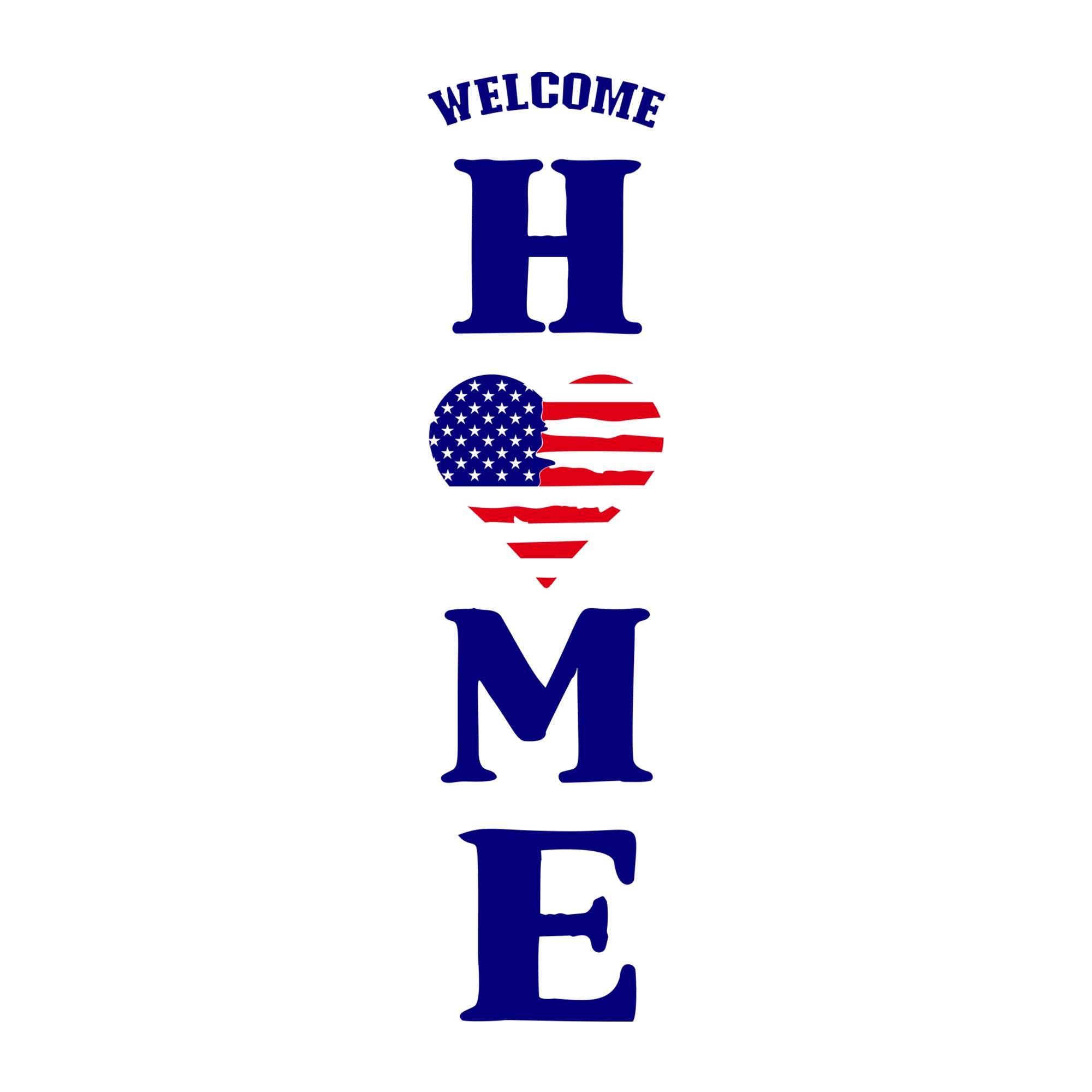 Welcome Home 4th Of July Heart SVG design for Cricut, Silhouette, laser cutting, vinyl, sublimation, 4th of July, and patriotic craft projects.