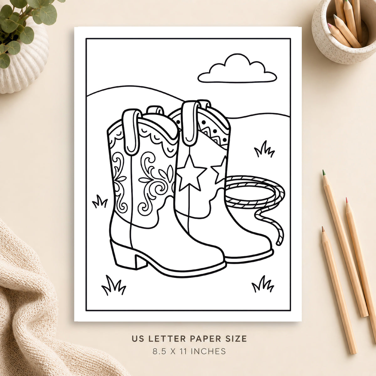 Western Boots Coloring Page 1