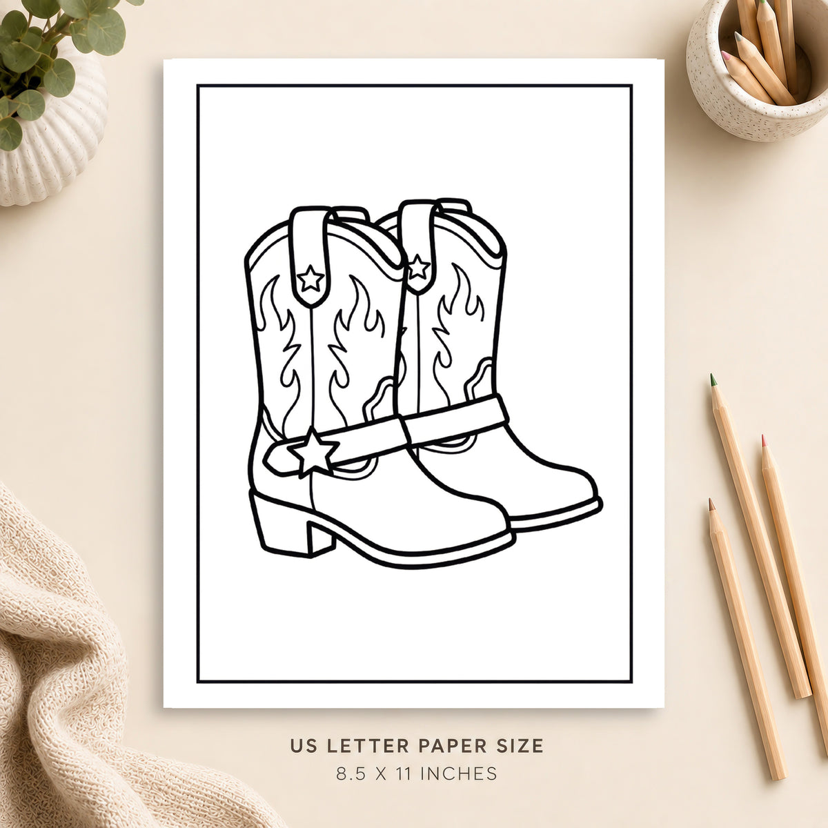 Western Boots Coloring Page 2