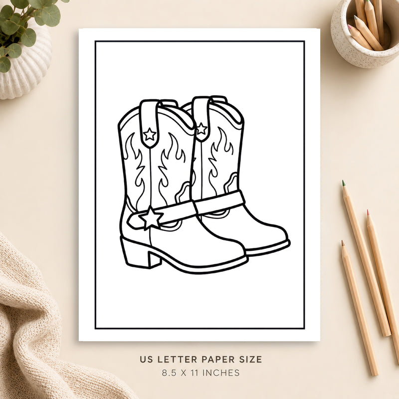 Western Boots Coloring Page 2