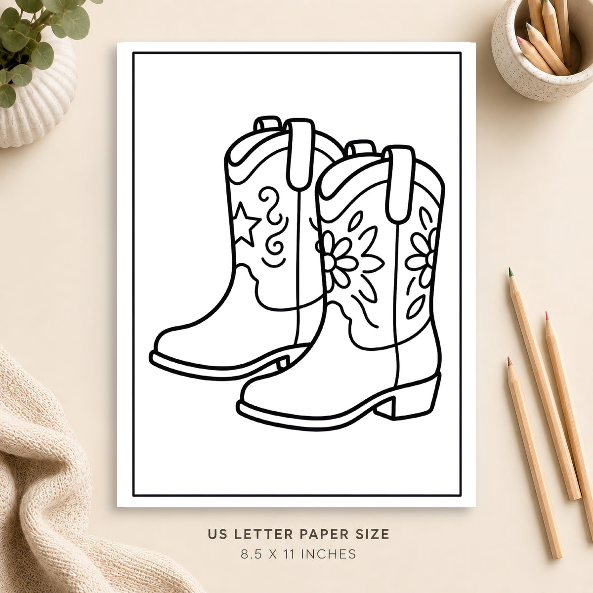 Western Boots Coloring Page 3