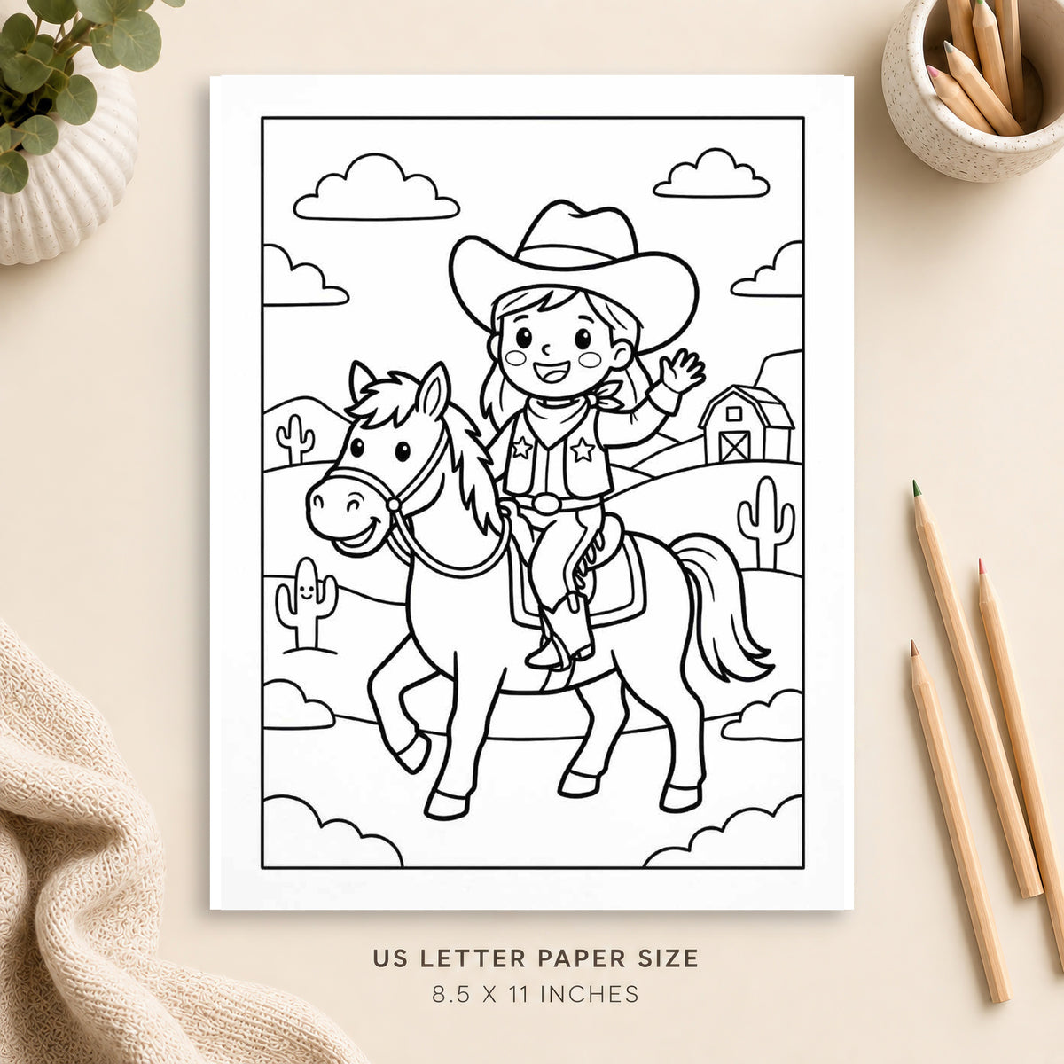 Western Cowgirl Coloring Page 1