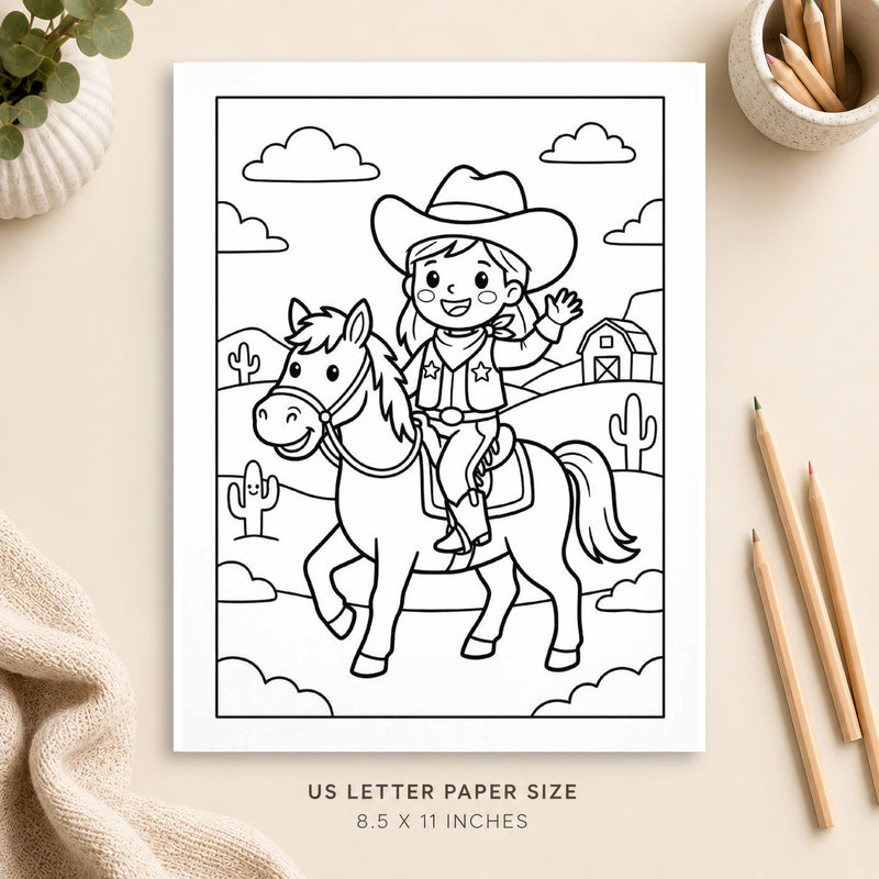 Western Cowgirl Coloring Page 1