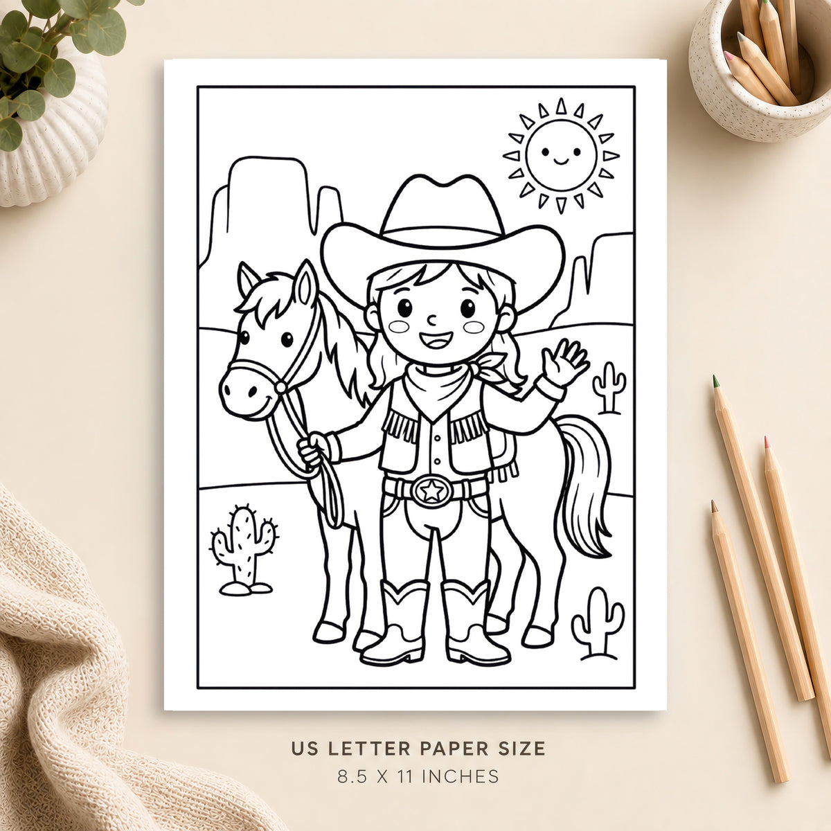 Western Cowgirl Coloring Page 2