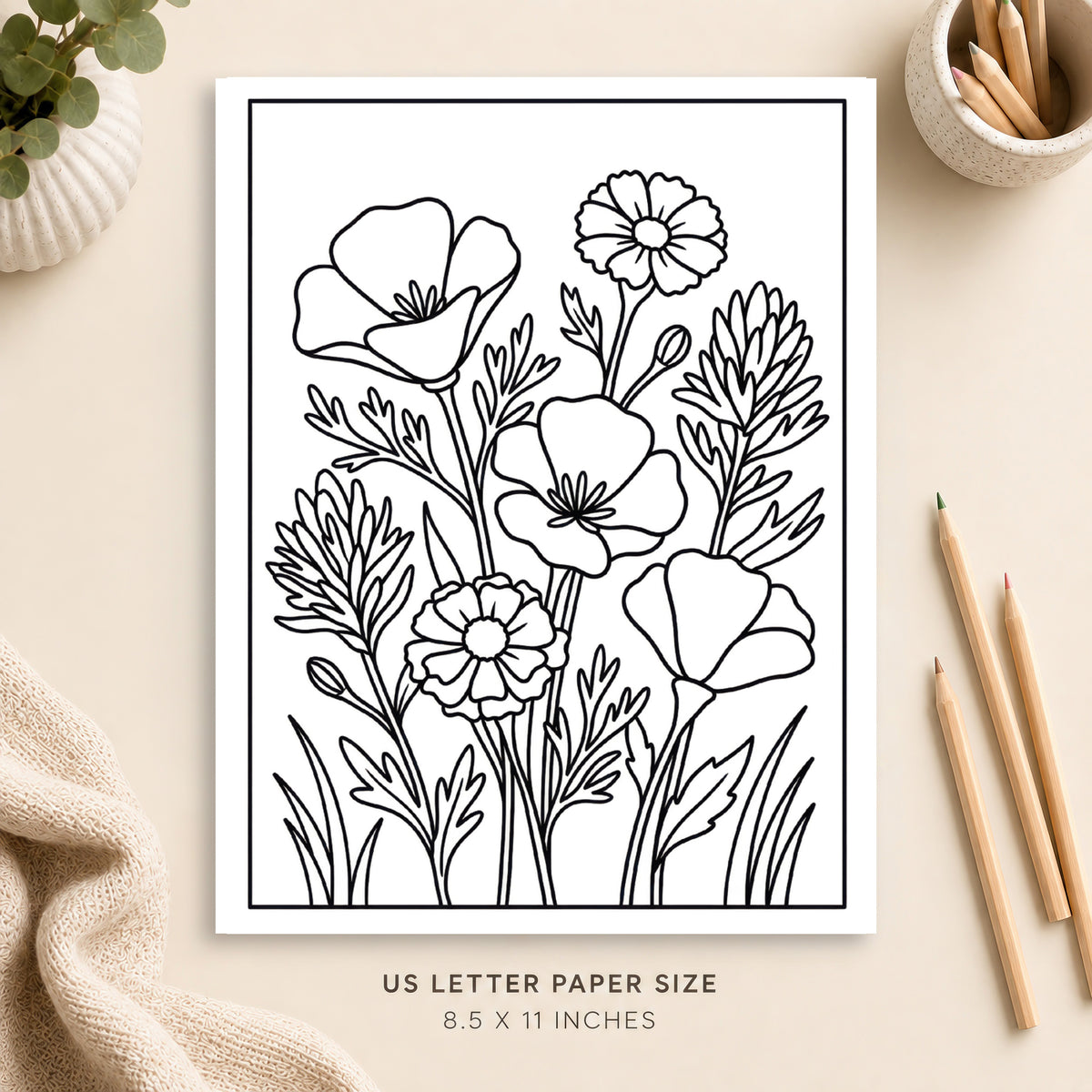 Western Flowers Coloring Page 1