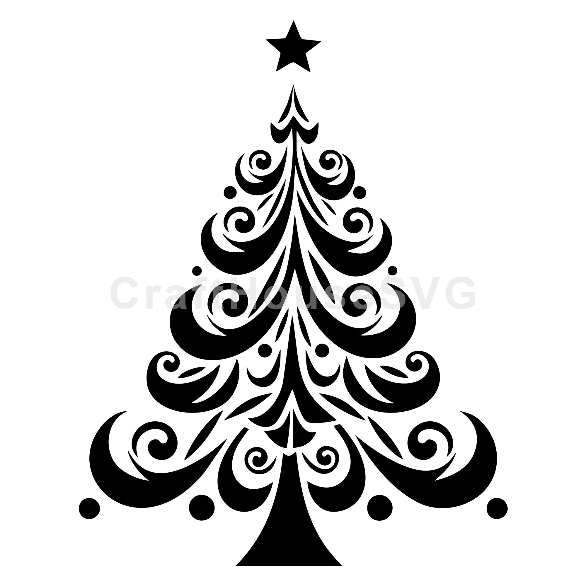 Swirled Christmas Tree with Festive Star SVG