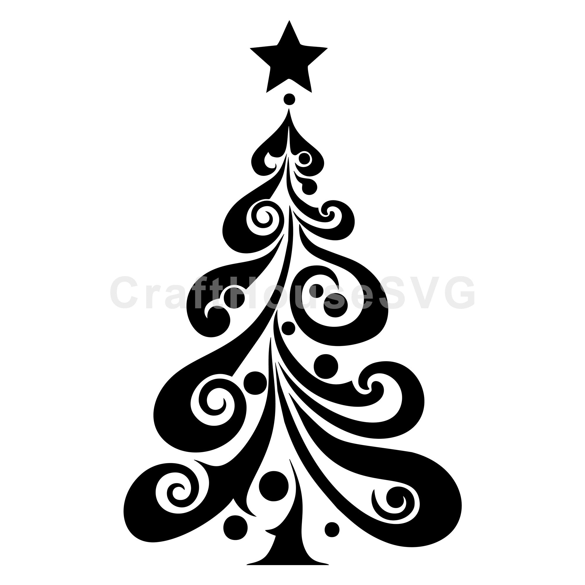 Swirling Christmas Tree with Star Topper SVG