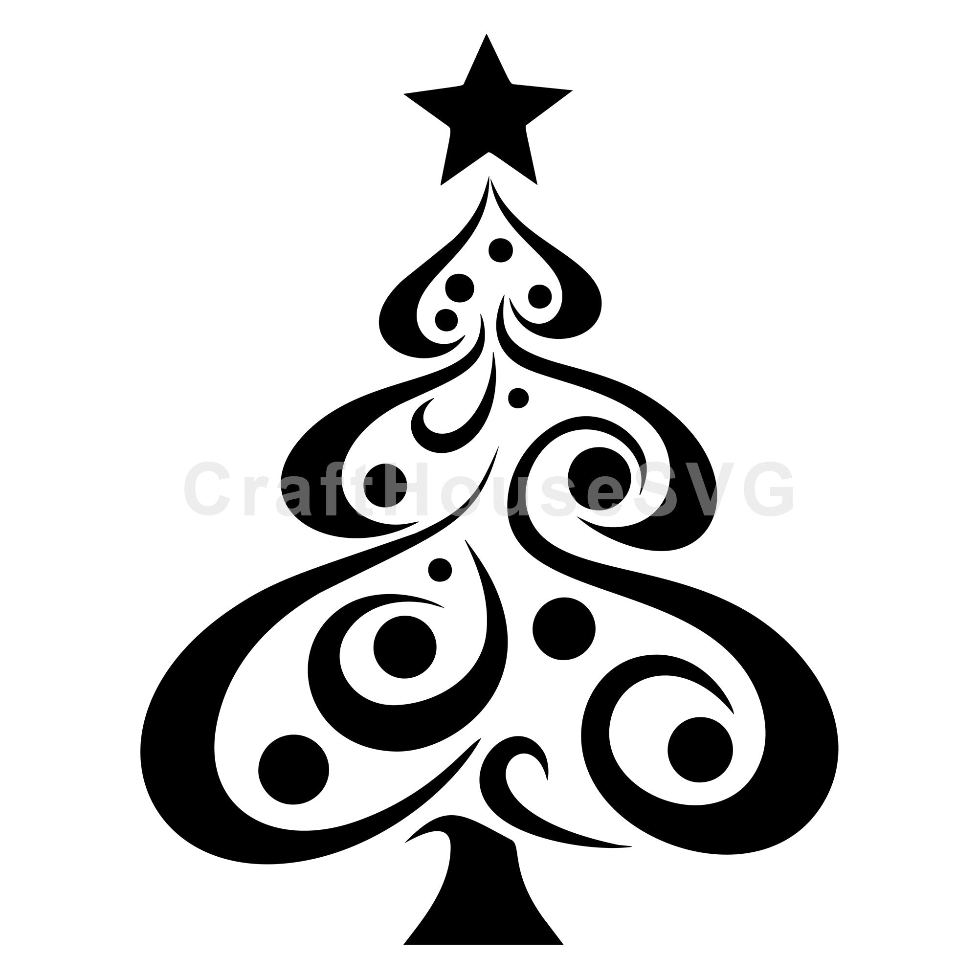 Curly Whimsical Christmas Tree with Bold Star SVG