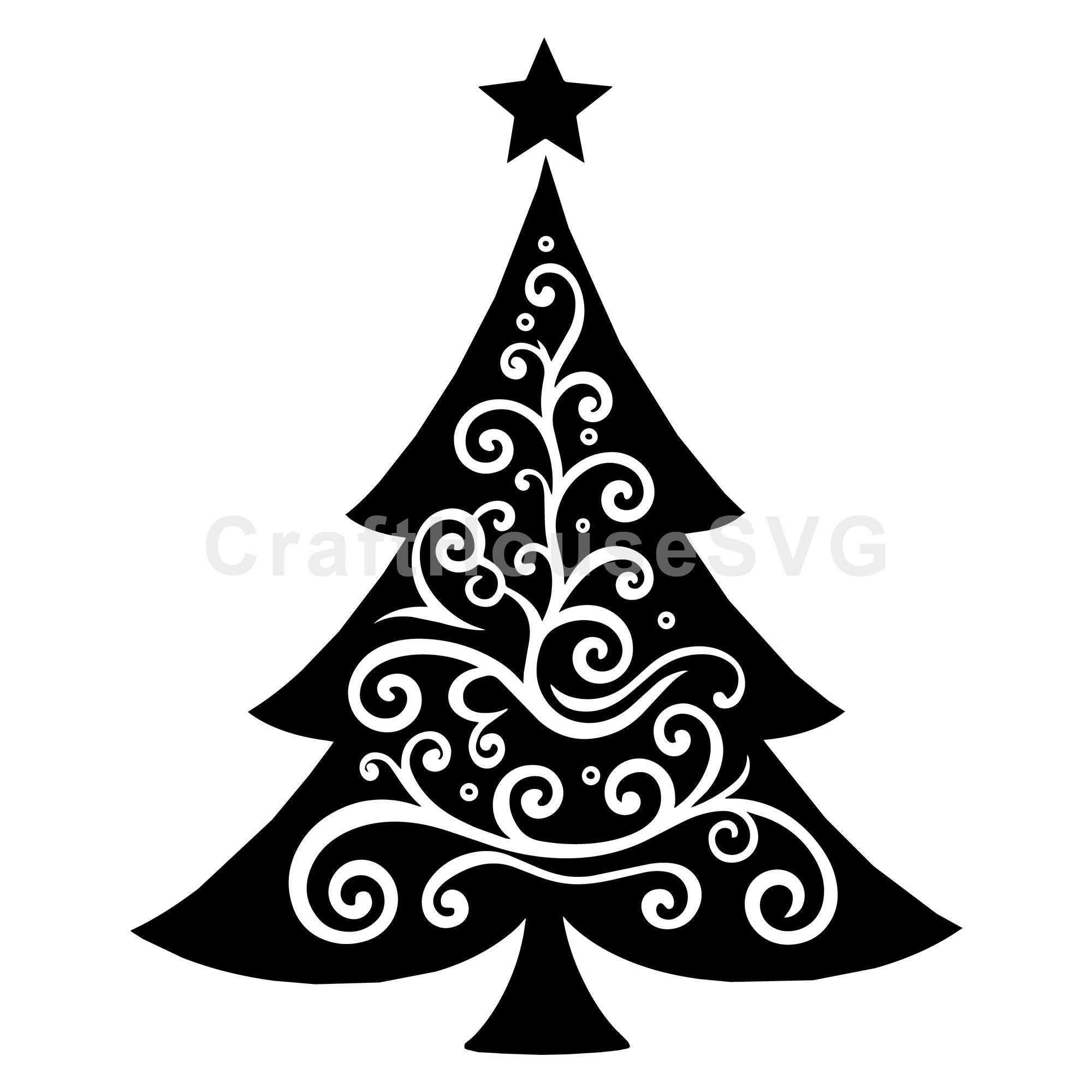 Elegant Christmas Tree with Swirl Patterns SVG