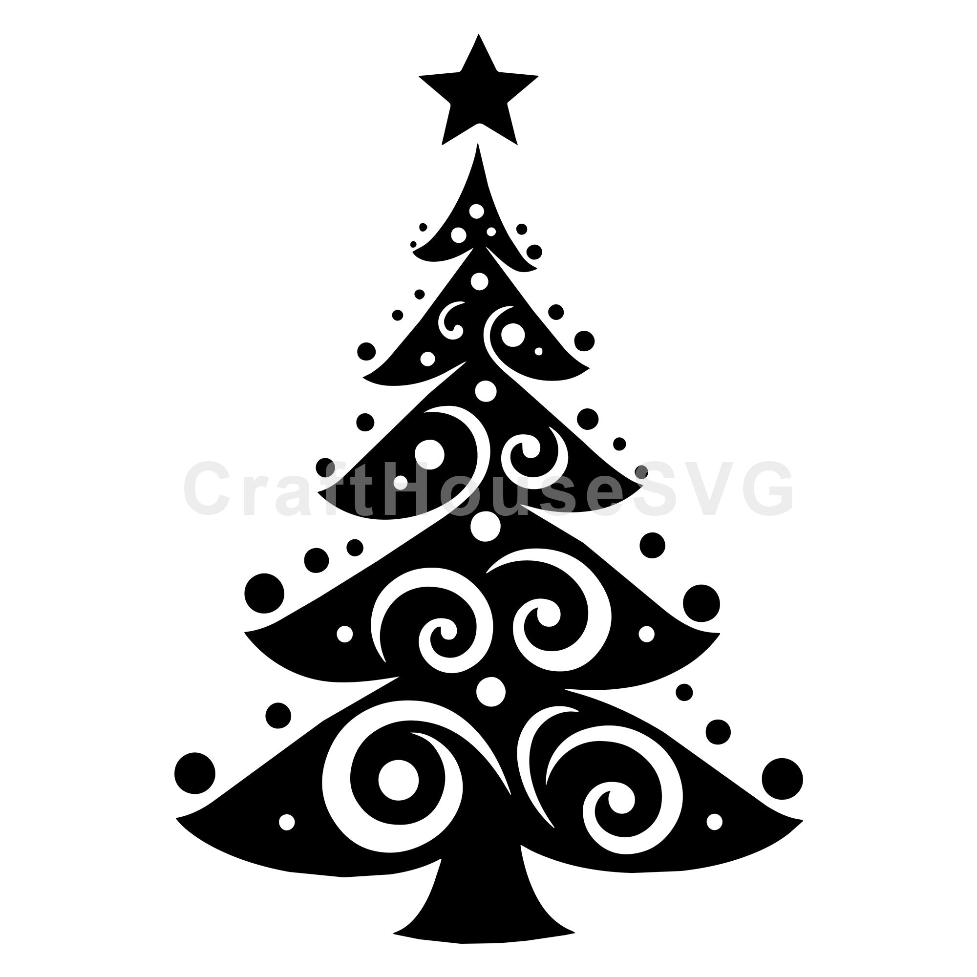 Christmas Tree with Swirling Branches and Star SVG