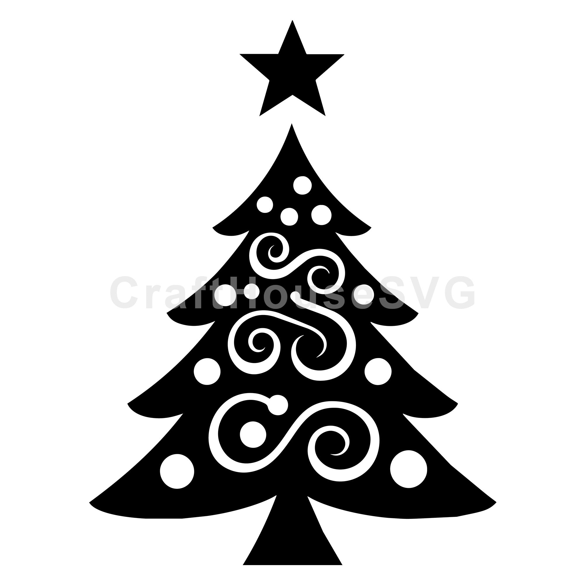 Decorative Christmas Tree with Bold Swirls SVG