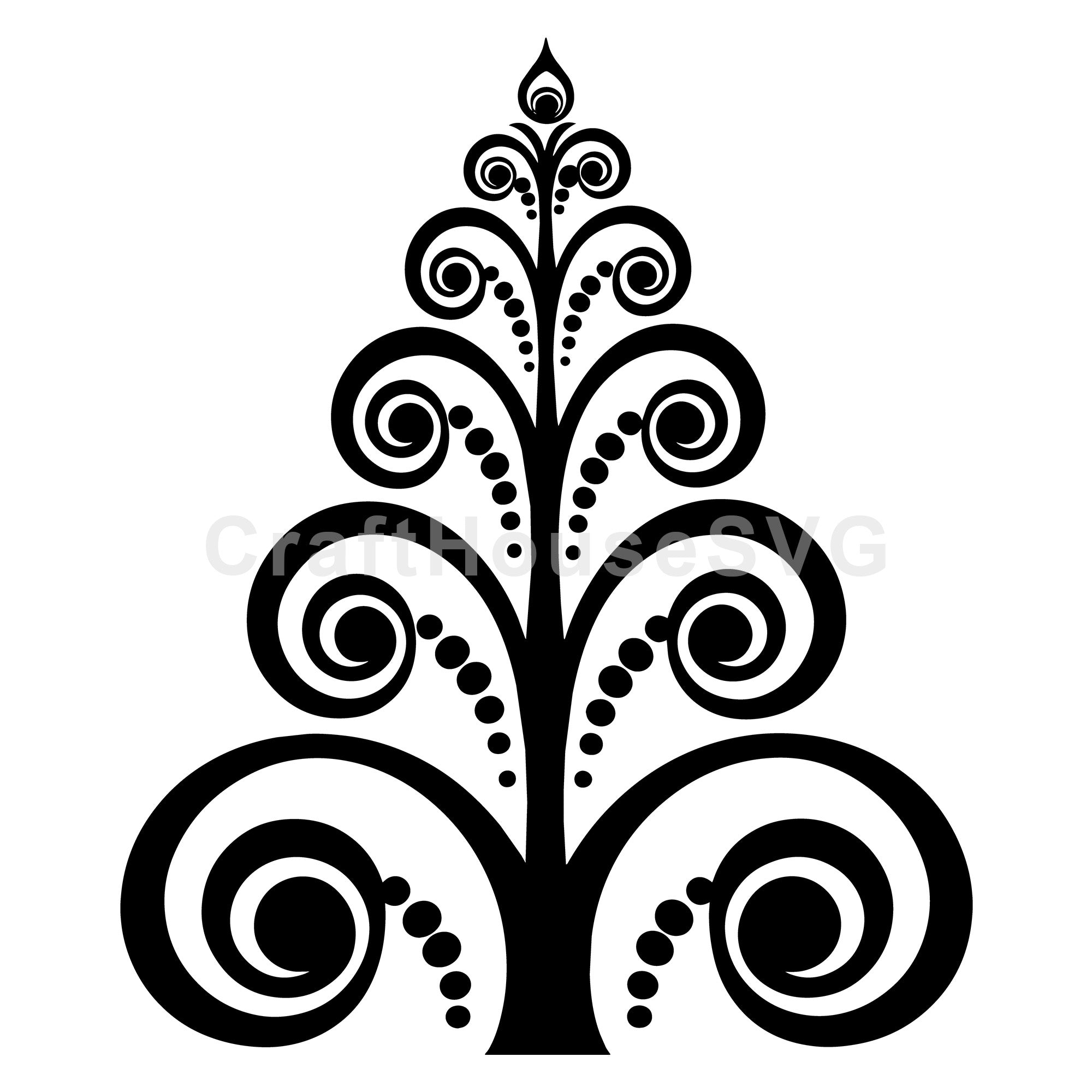 Whimsical Tree with Intricate Swirls and Star SVG