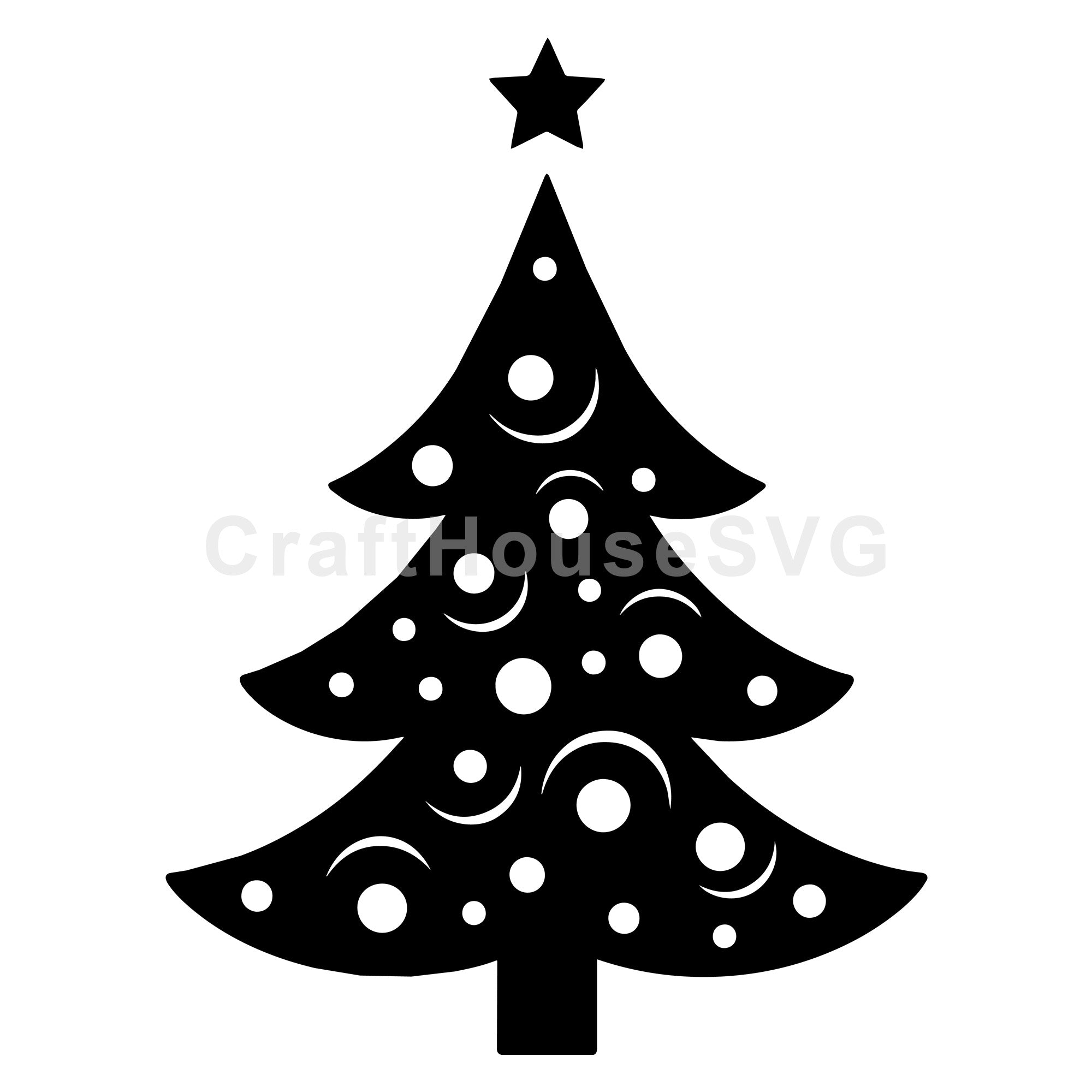 Decorative Christmas Tree with Star and Curl Design SVG