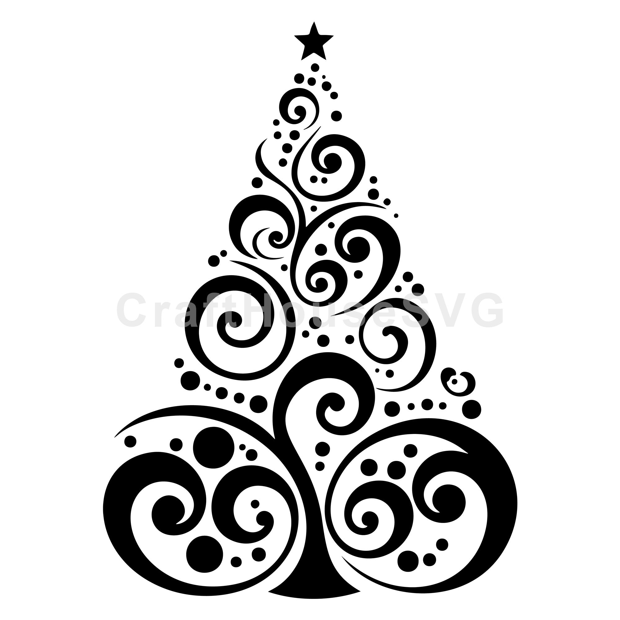 Swirly Christmas Tree with Star Topper SVG