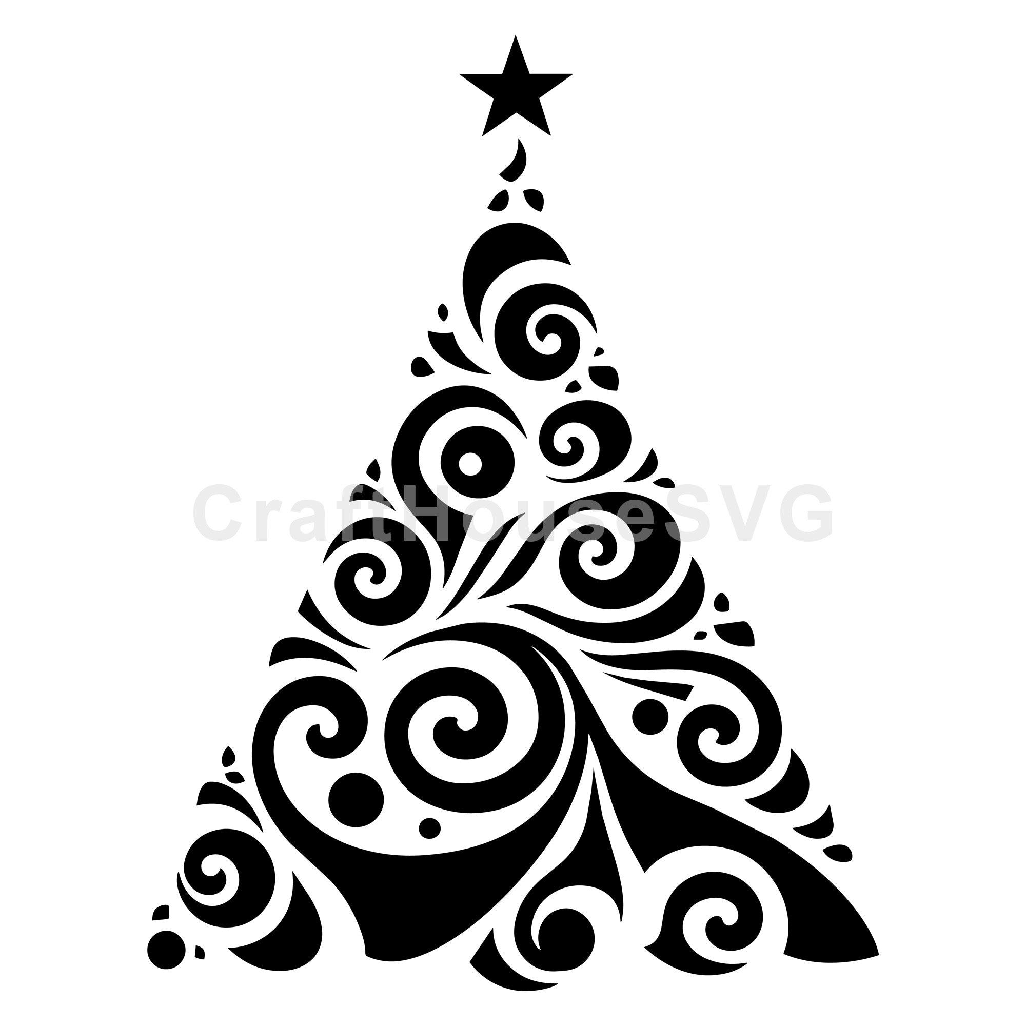 Swirl Patterned Christmas Tree with Star Topper SVG