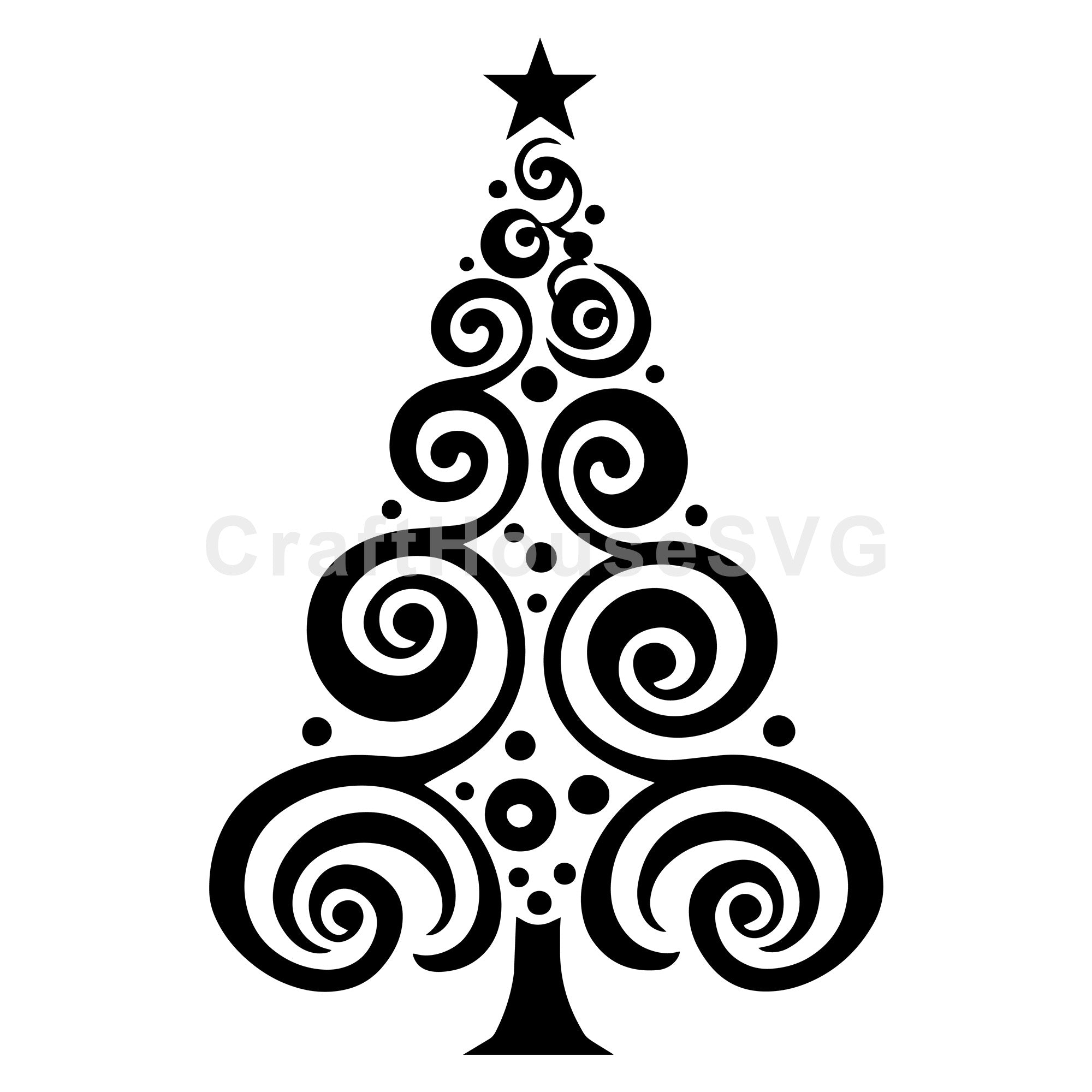 Curly Whimsical Christmas Tree with Star SVG