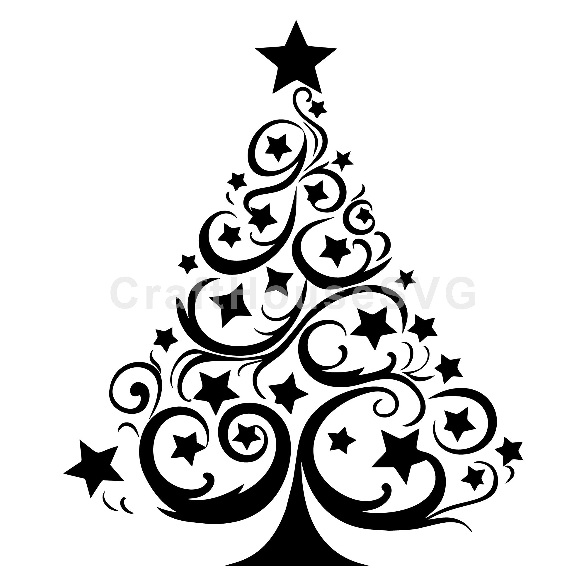 Christmas Tree with Star and Swirls Design SVG