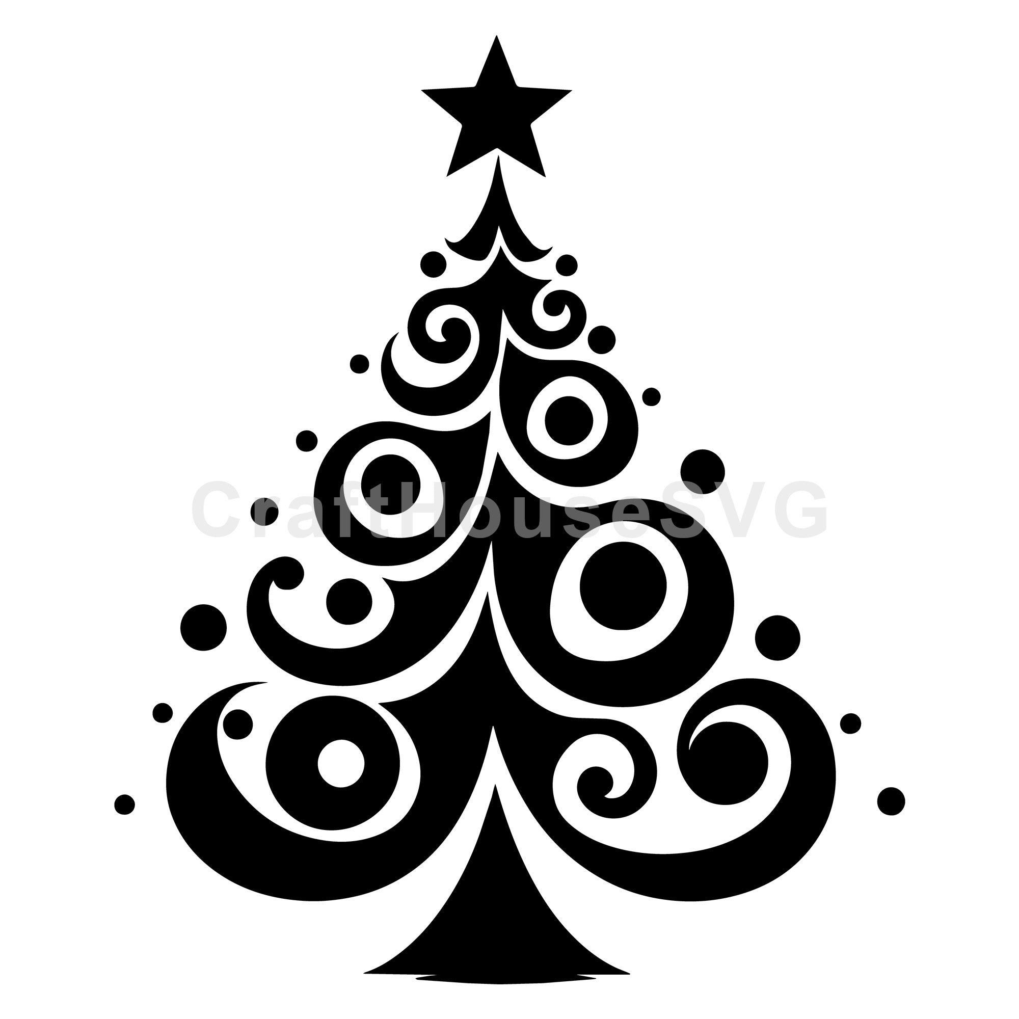 Curled Christmas Tree with Star Accents SVG