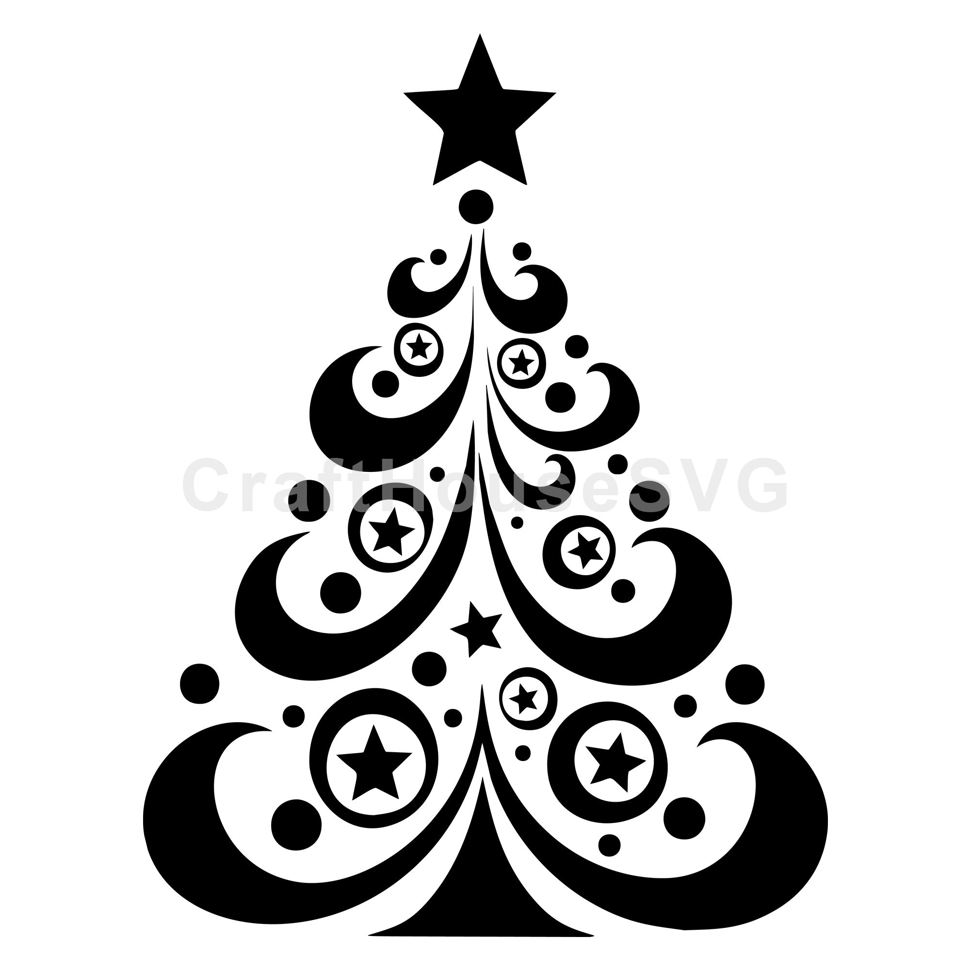 Whimsical Christmas Tree with Star Patterns SVG