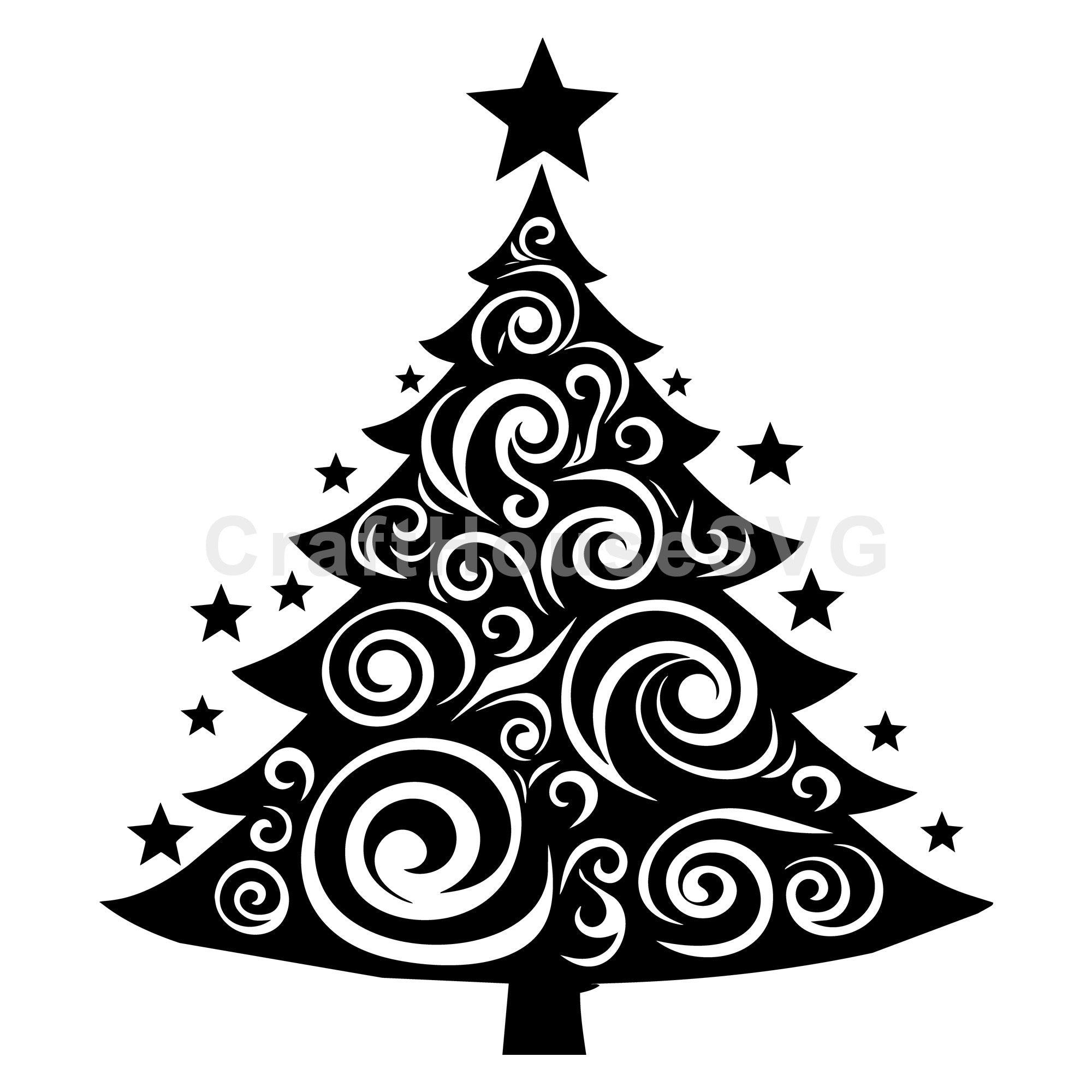 Swirling Christmas Tree with Bold Star SVG