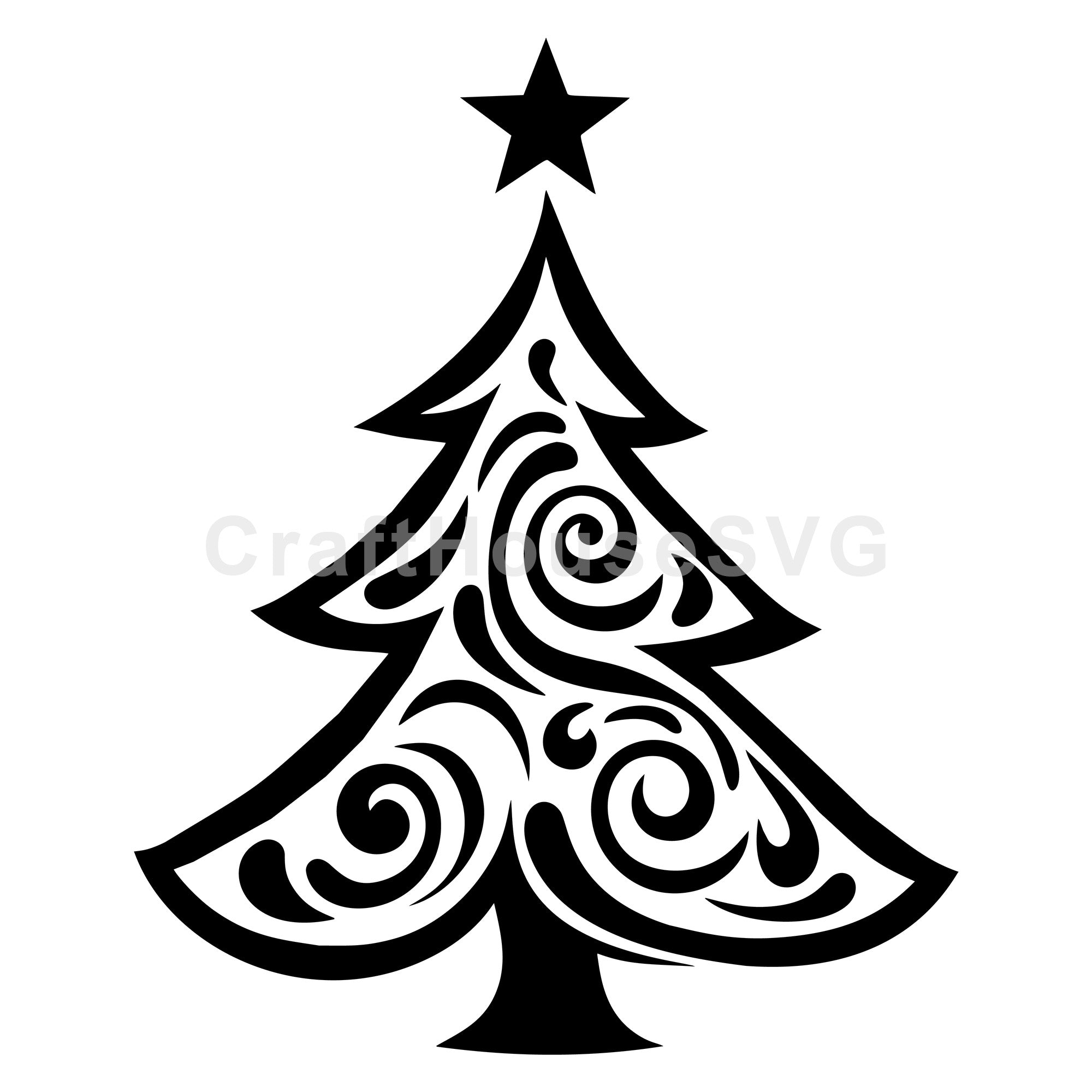 Christmas Tree with Spiral and Star Motifs SVG