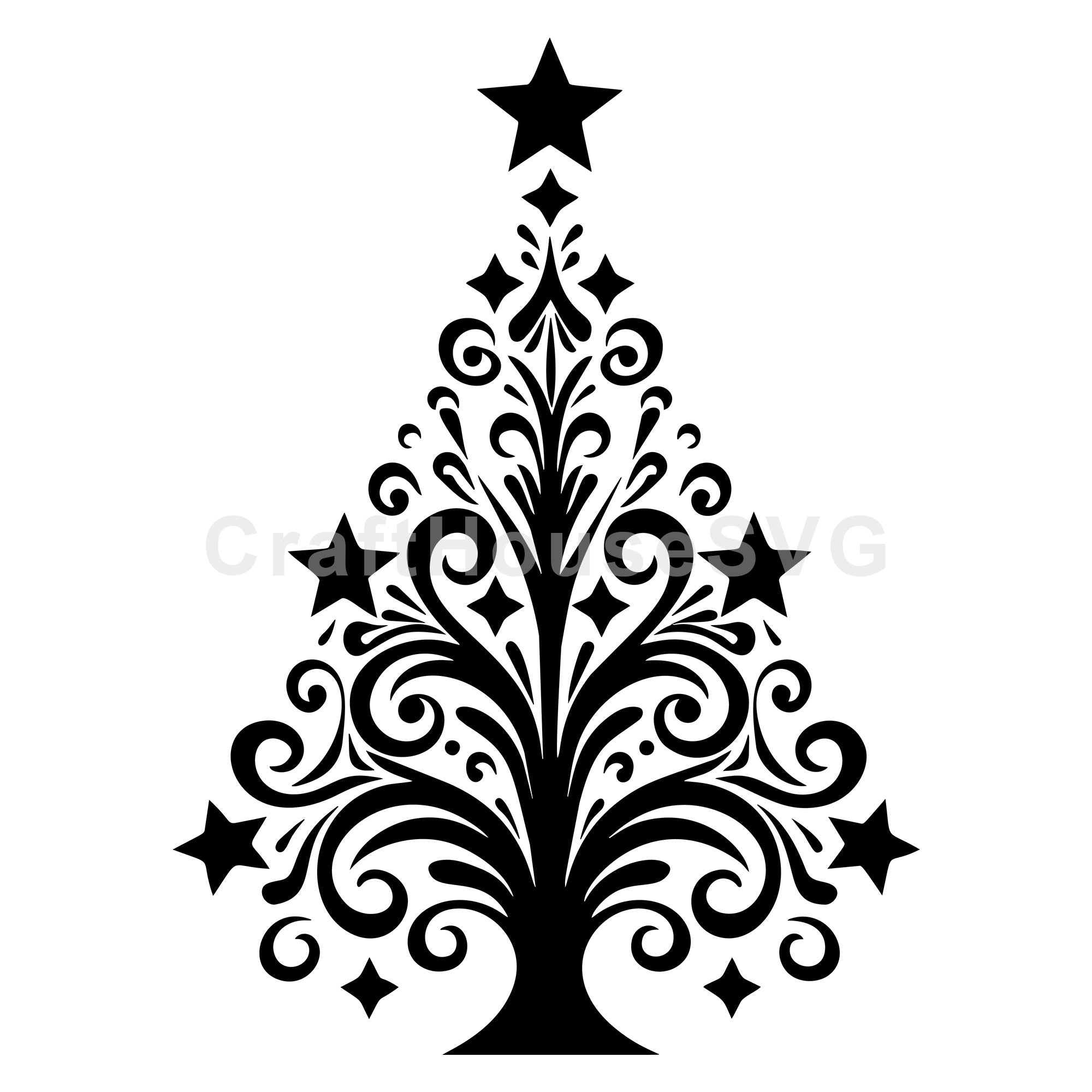 Elegant Swirl Christmas Tree with Star Topper SVG