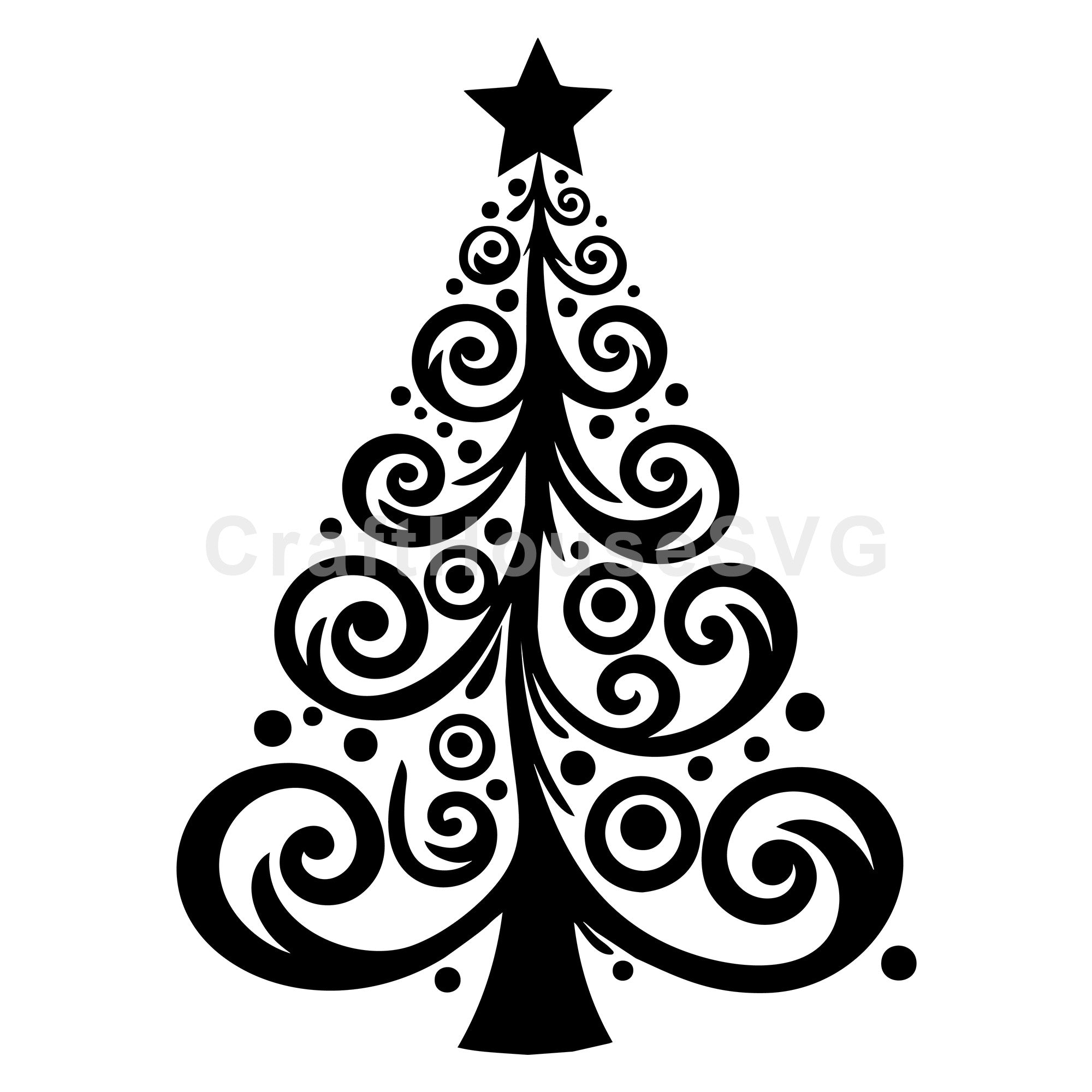 Curly Christmas Tree with Starry Decorations SVG