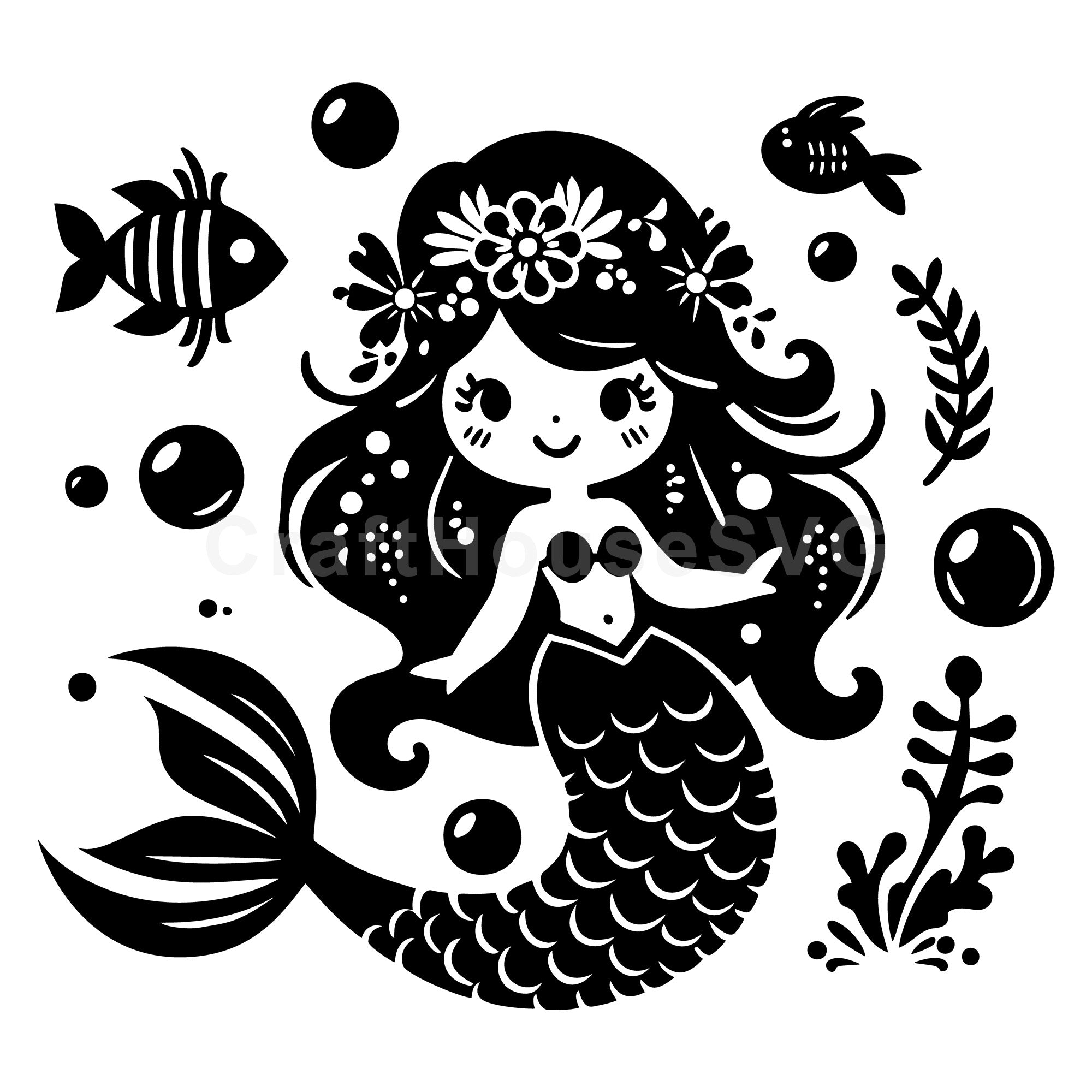 Adorable Whimsical Mermaid SVG