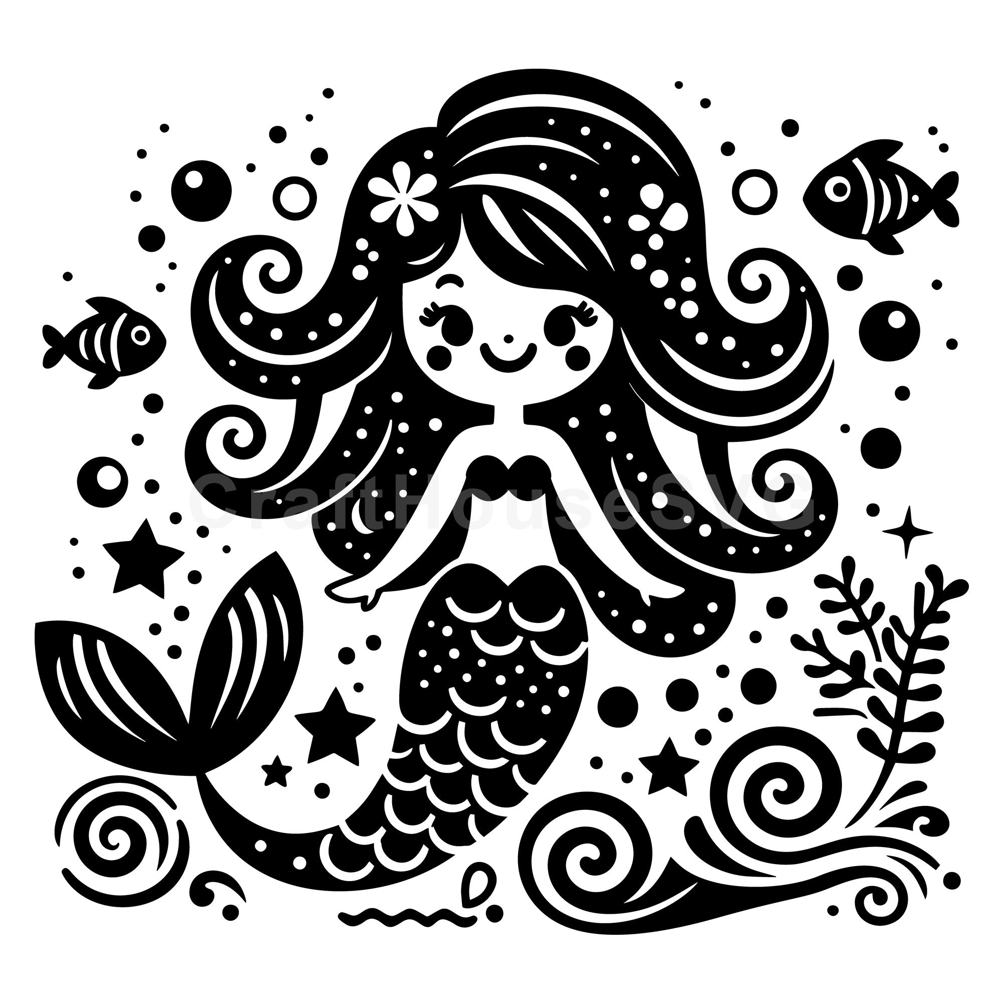 Cute Whimsical Mermaid SVG