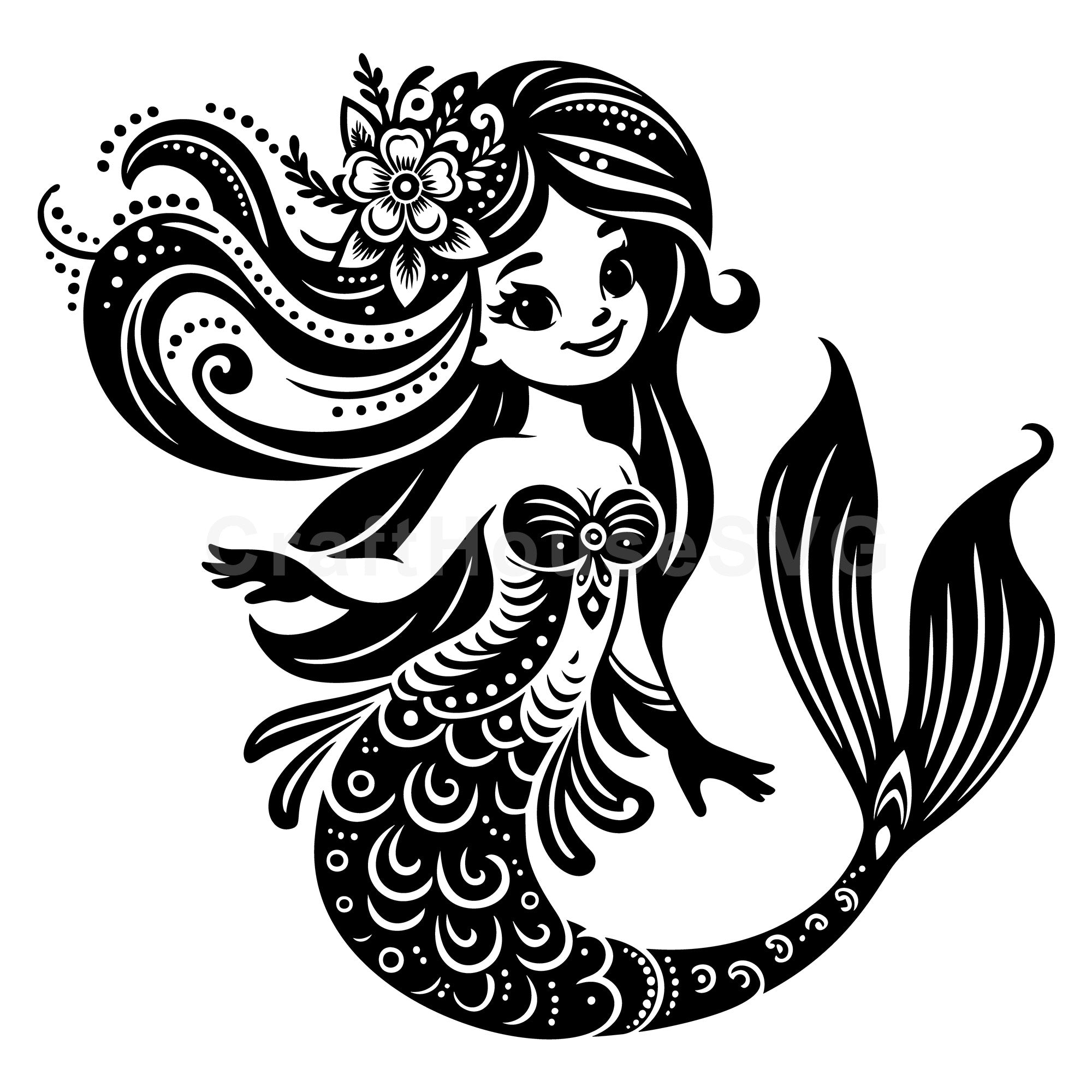 Cute Whimsical Mermaid SVG