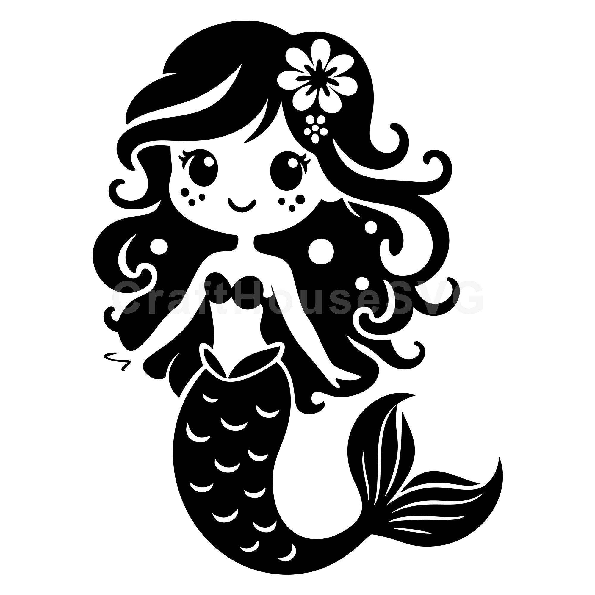 Adorable Cartoon Mermaid SVG